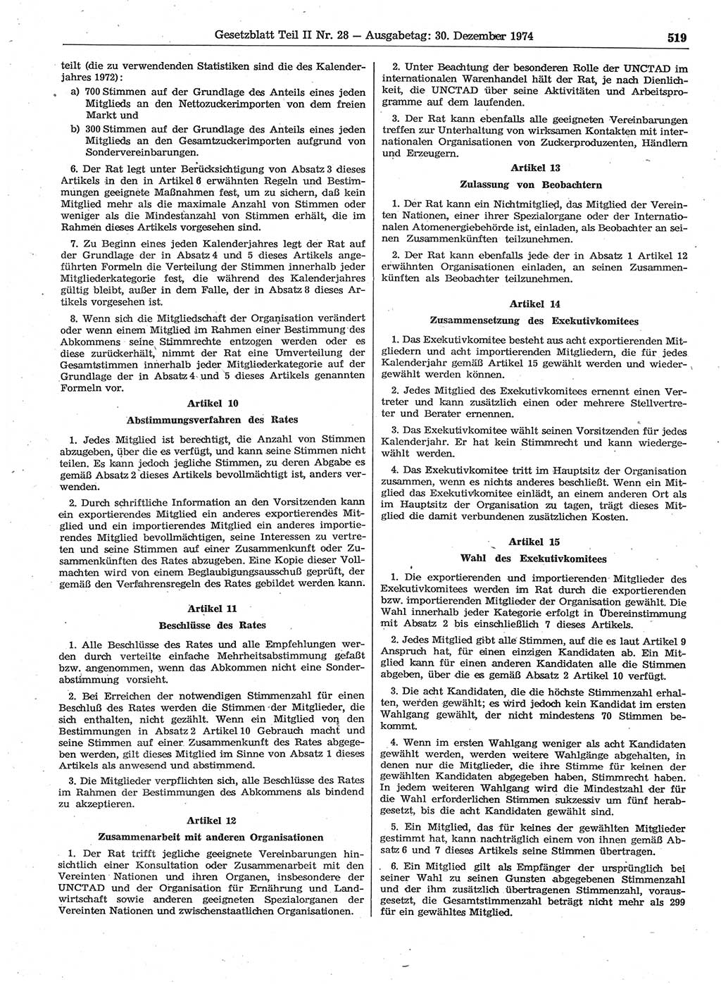 Gesetzblatt (GBl.) der Deutschen Demokratischen Republik (DDR) Teil ⅠⅠ 1974, Seite 519 (GBl. DDR ⅠⅠ 1974, S. 519)