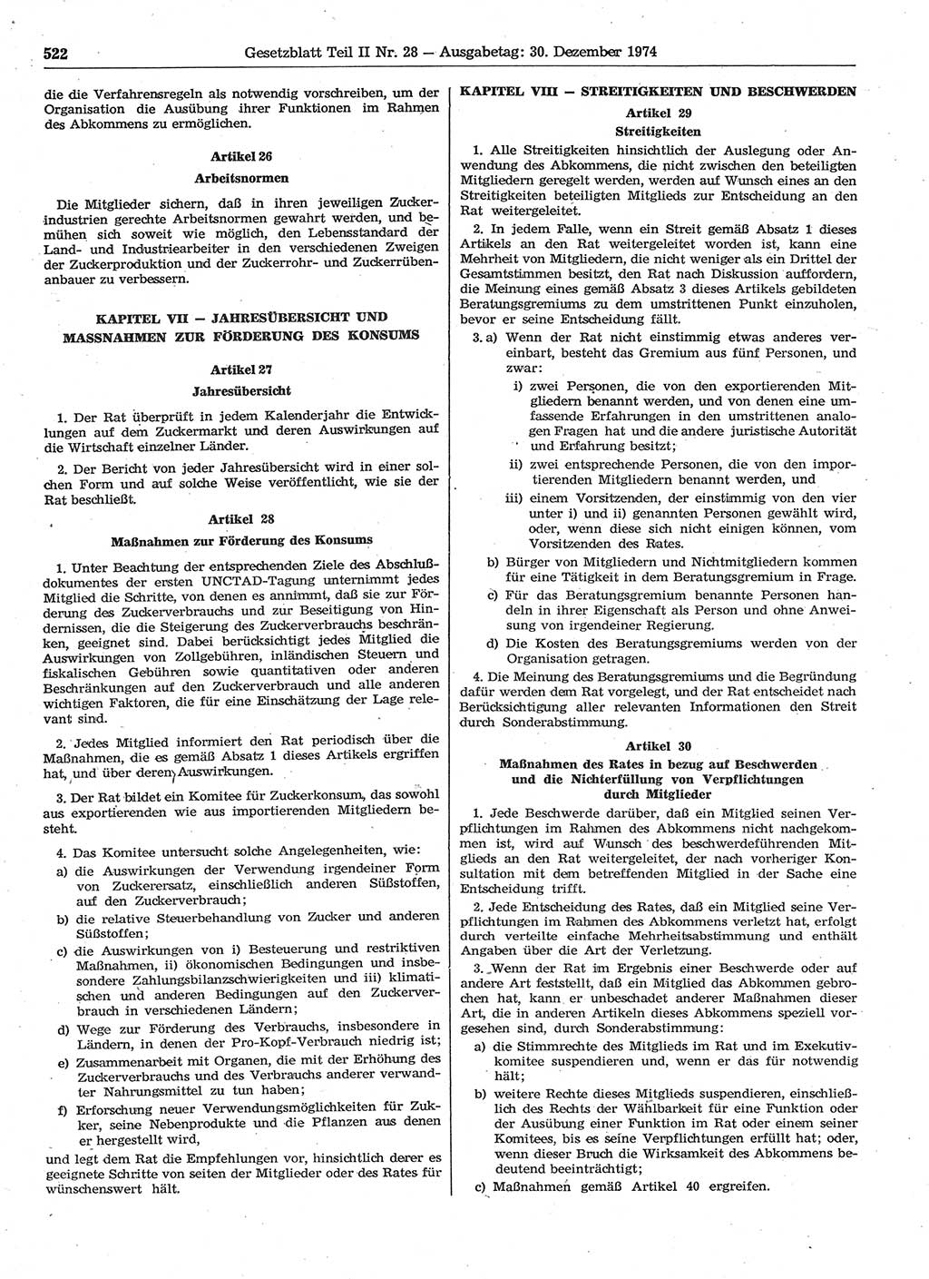 Gesetzblatt (GBl.) der Deutschen Demokratischen Republik (DDR) Teil ⅠⅠ 1974, Seite 522 (GBl. DDR ⅠⅠ 1974, S. 522)