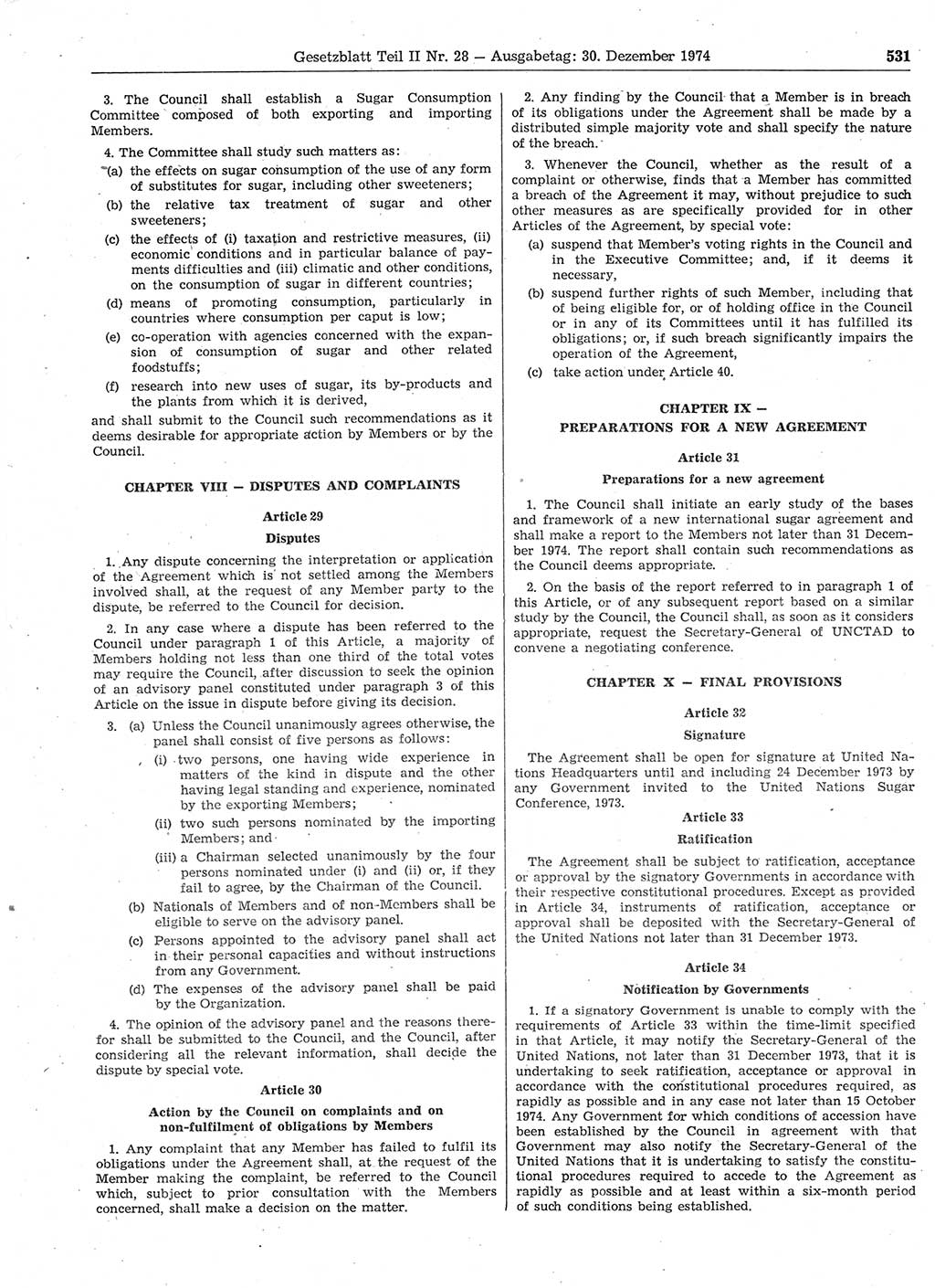 Gesetzblatt (GBl.) der Deutschen Demokratischen Republik (DDR) Teil ⅠⅠ 1974, Seite 531 (GBl. DDR ⅠⅠ 1974, S. 531)