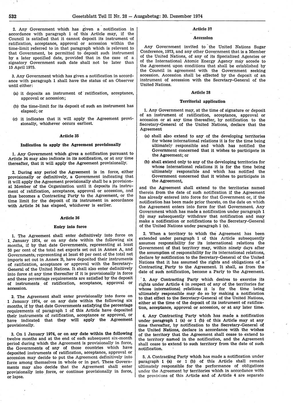 Gesetzblatt (GBl.) der Deutschen Demokratischen Republik (DDR) Teil ⅠⅠ 1974, Seite 532 (GBl. DDR ⅠⅠ 1974, S. 532)