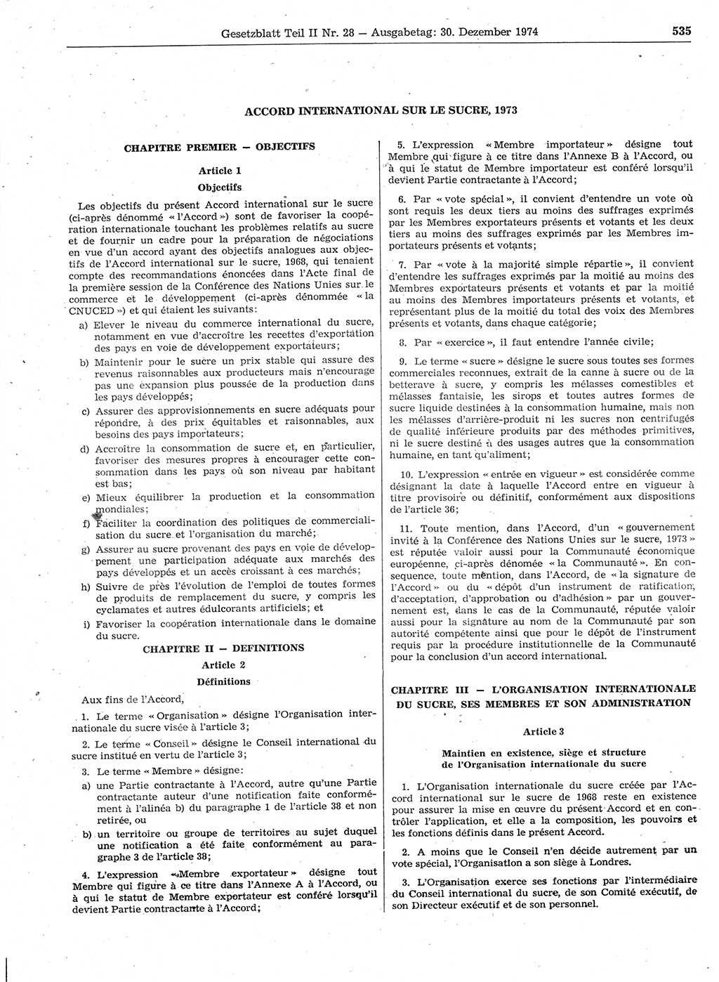 Gesetzblatt (GBl.) der Deutschen Demokratischen Republik (DDR) Teil ⅠⅠ 1974, Seite 535 (GBl. DDR ⅠⅠ 1974, S. 535)