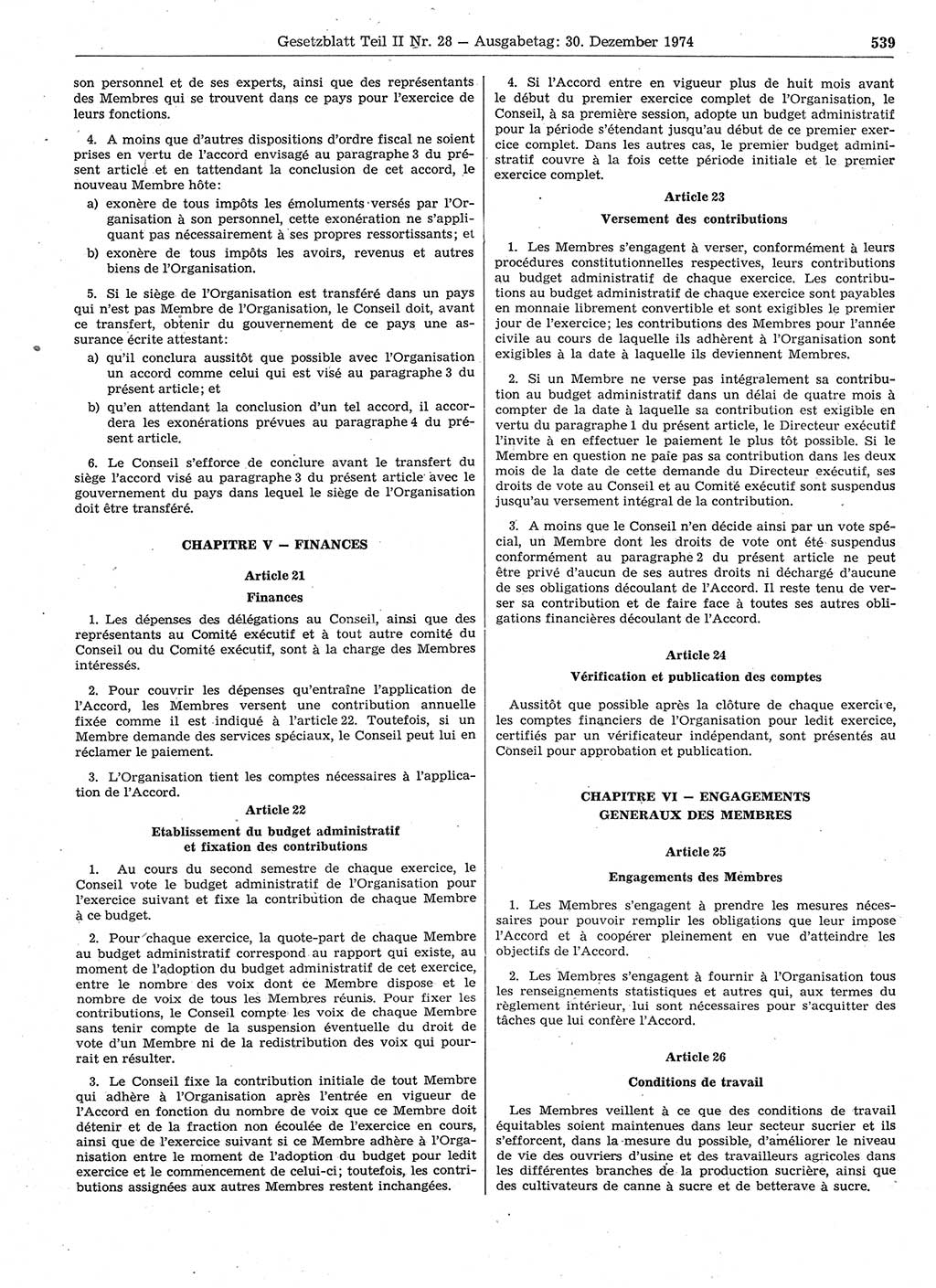 Gesetzblatt (GBl.) der Deutschen Demokratischen Republik (DDR) Teil ⅠⅠ 1974, Seite 539 (GBl. DDR ⅠⅠ 1974, S. 539)
