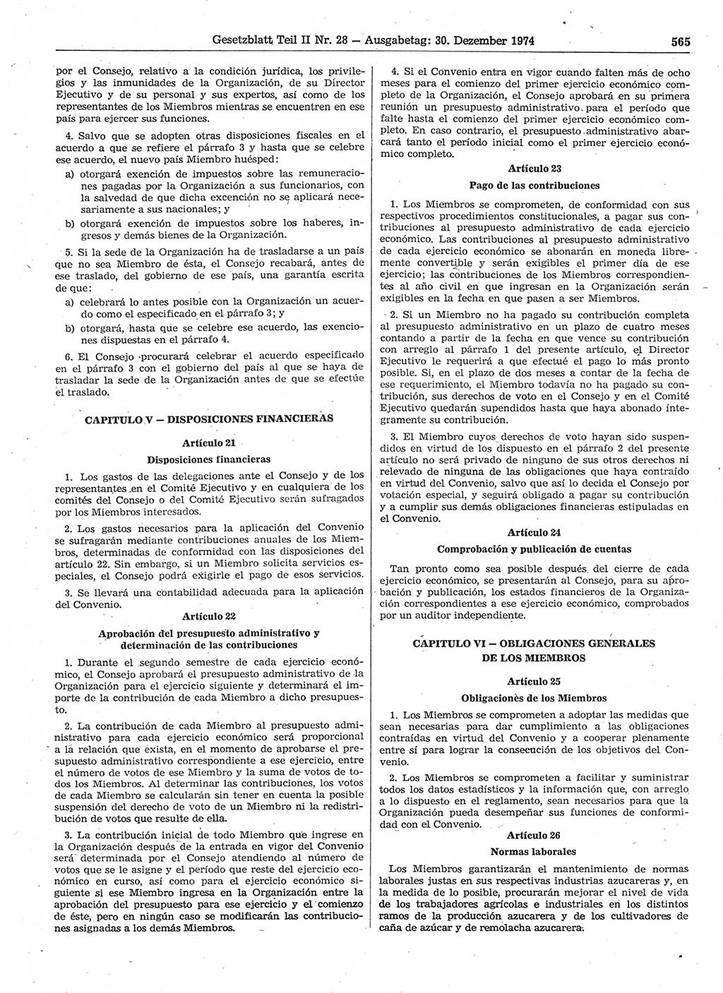 Gesetzblatt (GBl.) der Deutschen Demokratischen Republik (DDR) Teil ⅠⅠ 1974, Seite 565 (GBl. DDR ⅠⅠ 1974, S. 565)