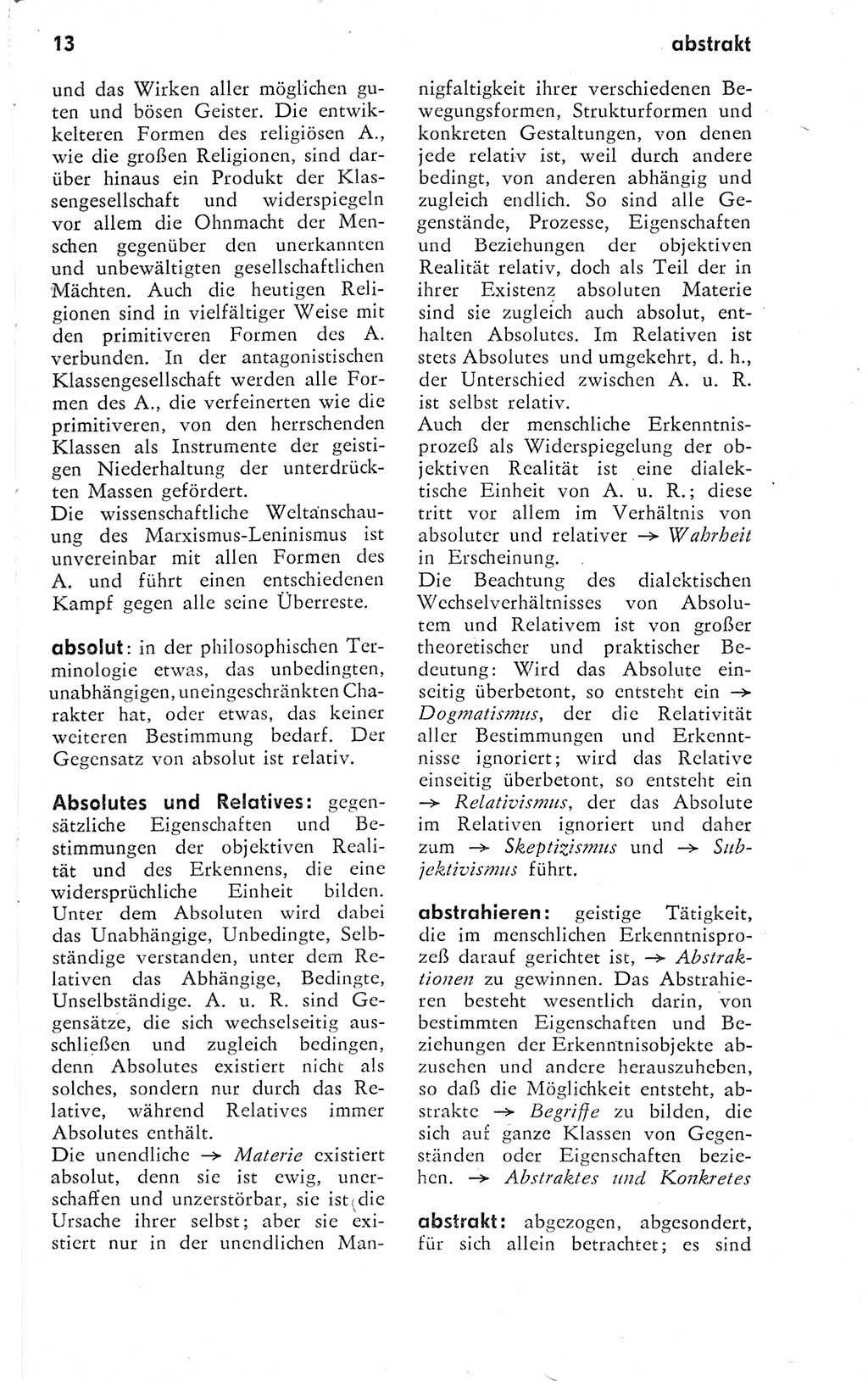 Kleines Wörterbuch der marxistisch-leninistischen Philosophie [Deutsche Demokratische Republik (DDR)] 1974, Seite 13 (Kl. Wb. ML Phil. DDR 1974, S. 13)