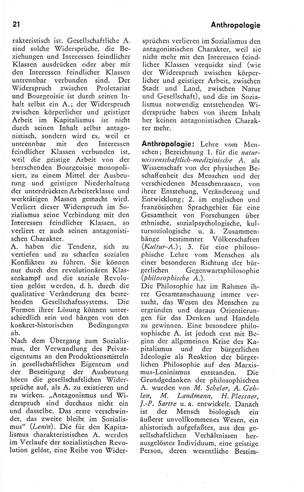 Kleines Wörterbuch der marxistisch-leninistischen Philosophie [Deutsche Demokratische Republik (DDR)] 1974, Seite 21 (Kl. Wb. ML Phil. DDR 1974, S. 21)