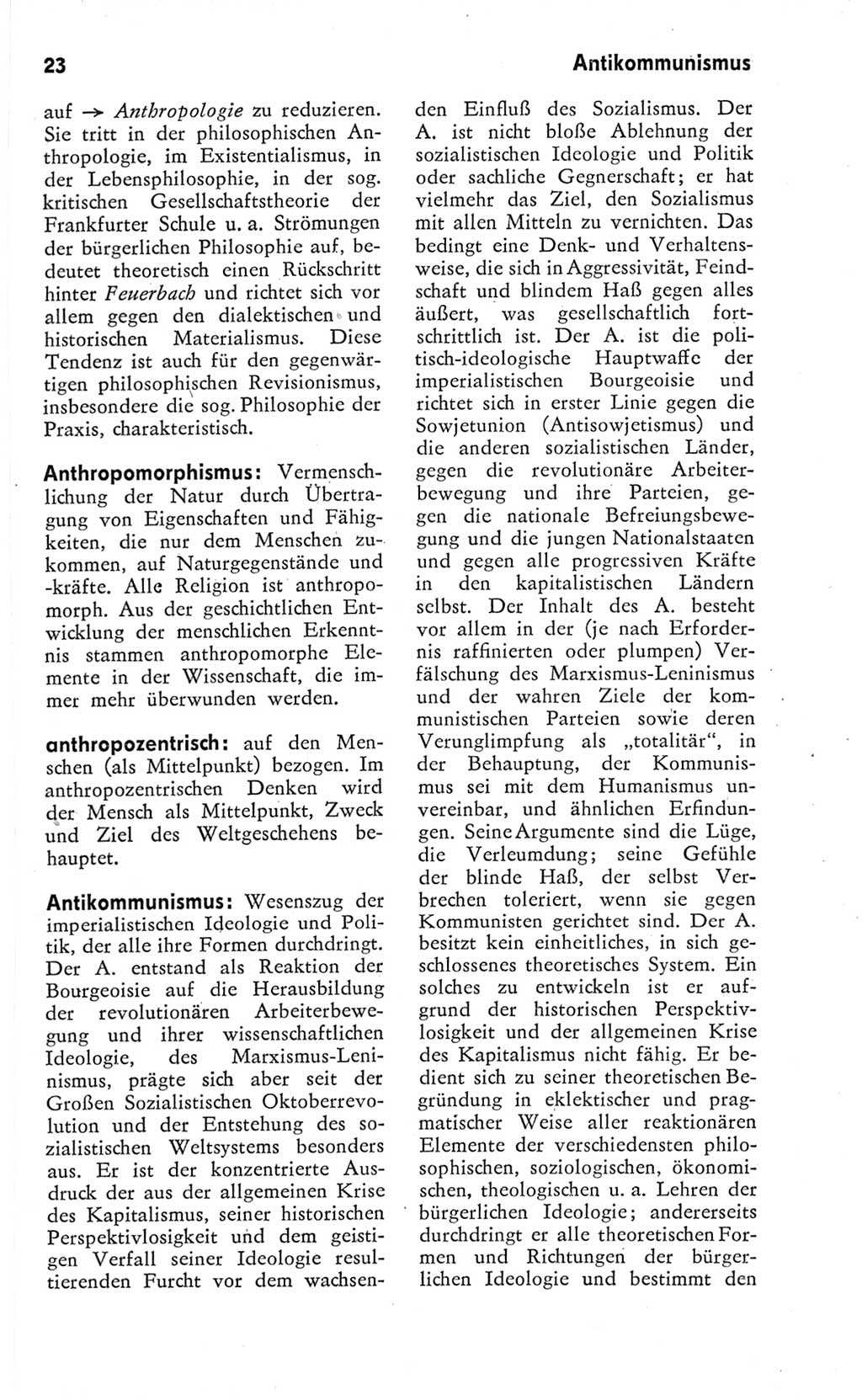 Kleines Wörterbuch der marxistisch-leninistischen Philosophie [Deutsche Demokratische Republik (DDR)] 1974, Seite 23 (Kl. Wb. ML Phil. DDR 1974, S. 23)