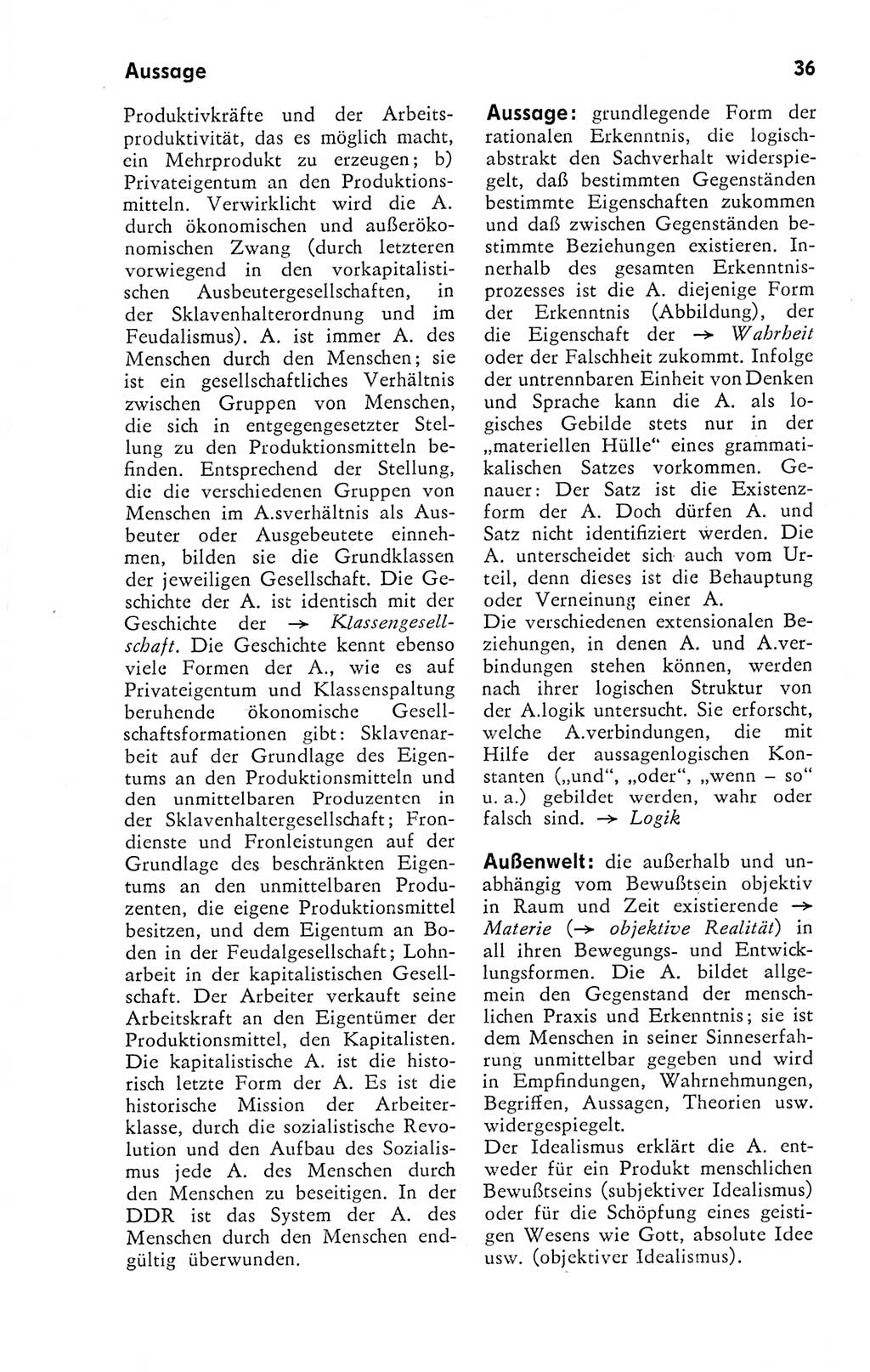 Kleines Wörterbuch der marxistisch-leninistischen Philosophie [Deutsche Demokratische Republik (DDR)] 1974, Seite 36 (Kl. Wb. ML Phil. DDR 1974, S. 36)