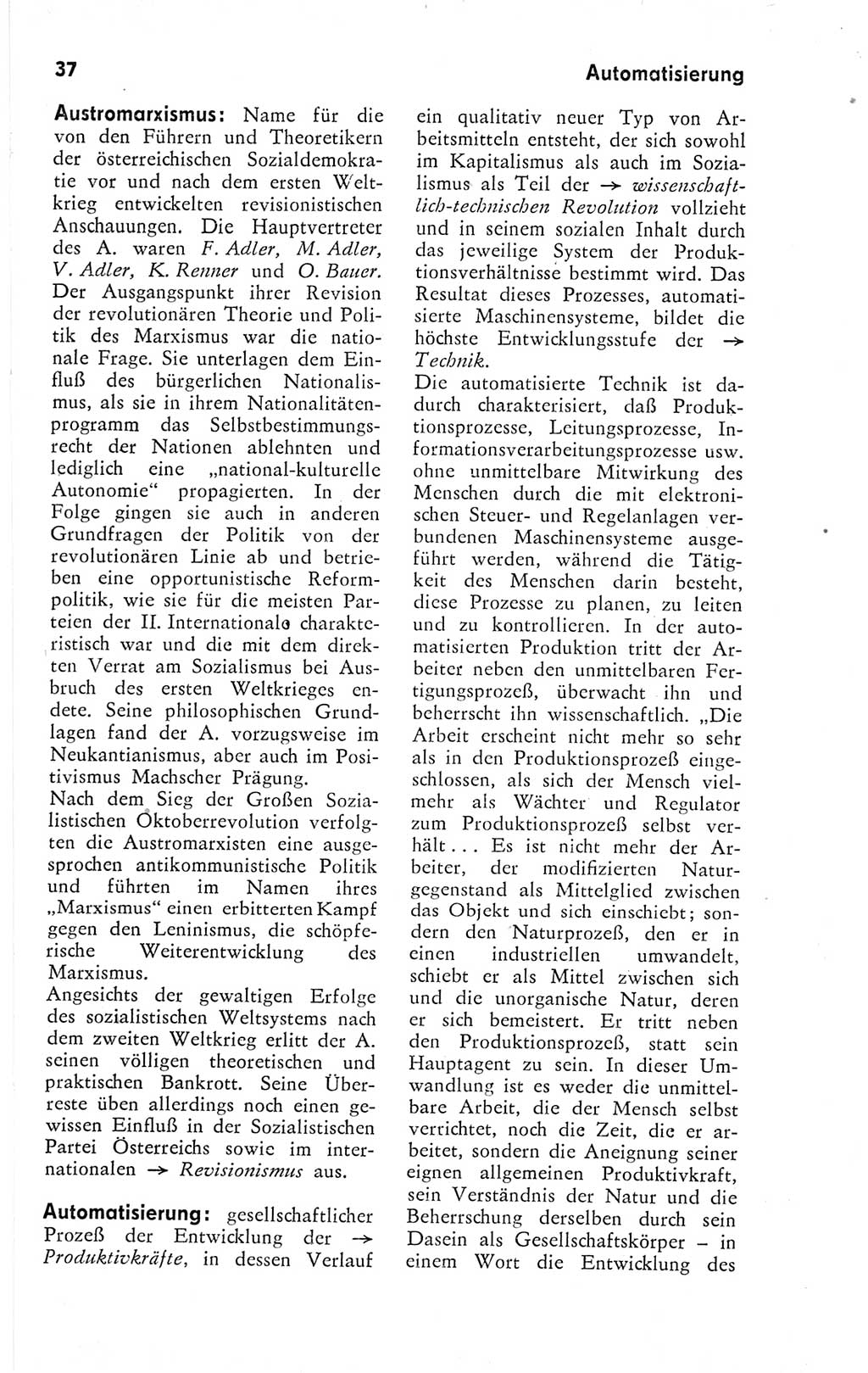 Kleines Wörterbuch der marxistisch-leninistischen Philosophie [Deutsche Demokratische Republik (DDR)] 1974, Seite 37 (Kl. Wb. ML Phil. DDR 1974, S. 37)