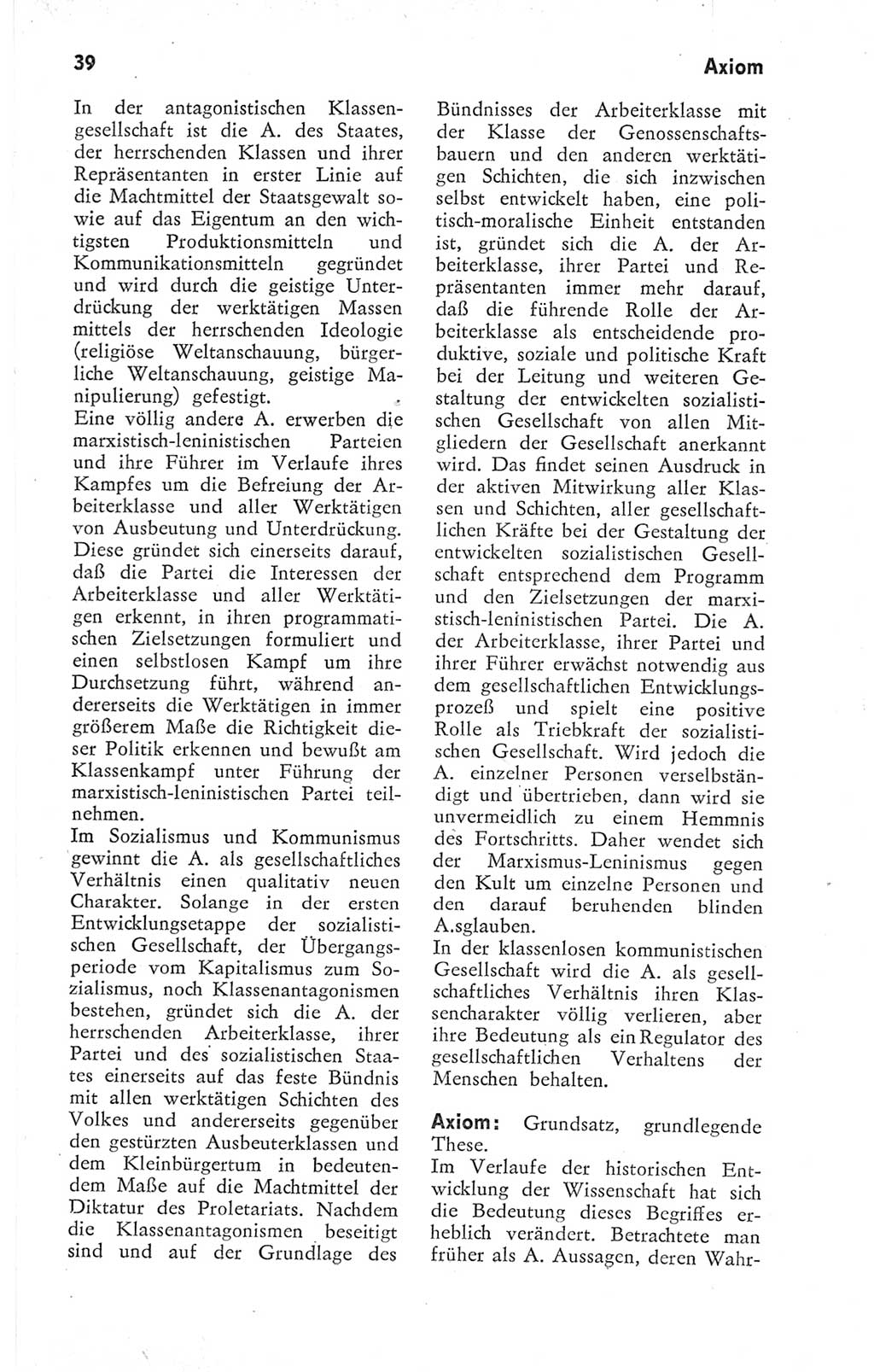 Kleines Wörterbuch der marxistisch-leninistischen Philosophie [Deutsche Demokratische Republik (DDR)] 1974, Seite 39 (Kl. Wb. ML Phil. DDR 1974, S. 39)