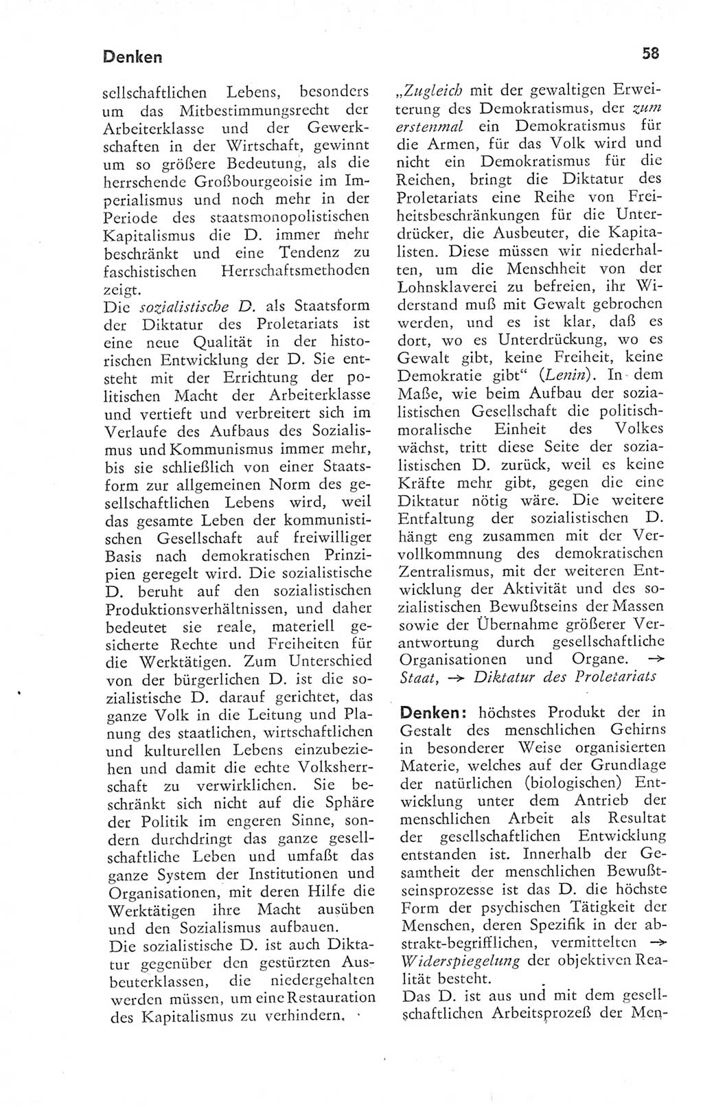 Kleines Wörterbuch der marxistisch-leninistischen Philosophie [Deutsche Demokratische Republik (DDR)] 1974, Seite 58 (Kl. Wb. ML Phil. DDR 1974, S. 58)