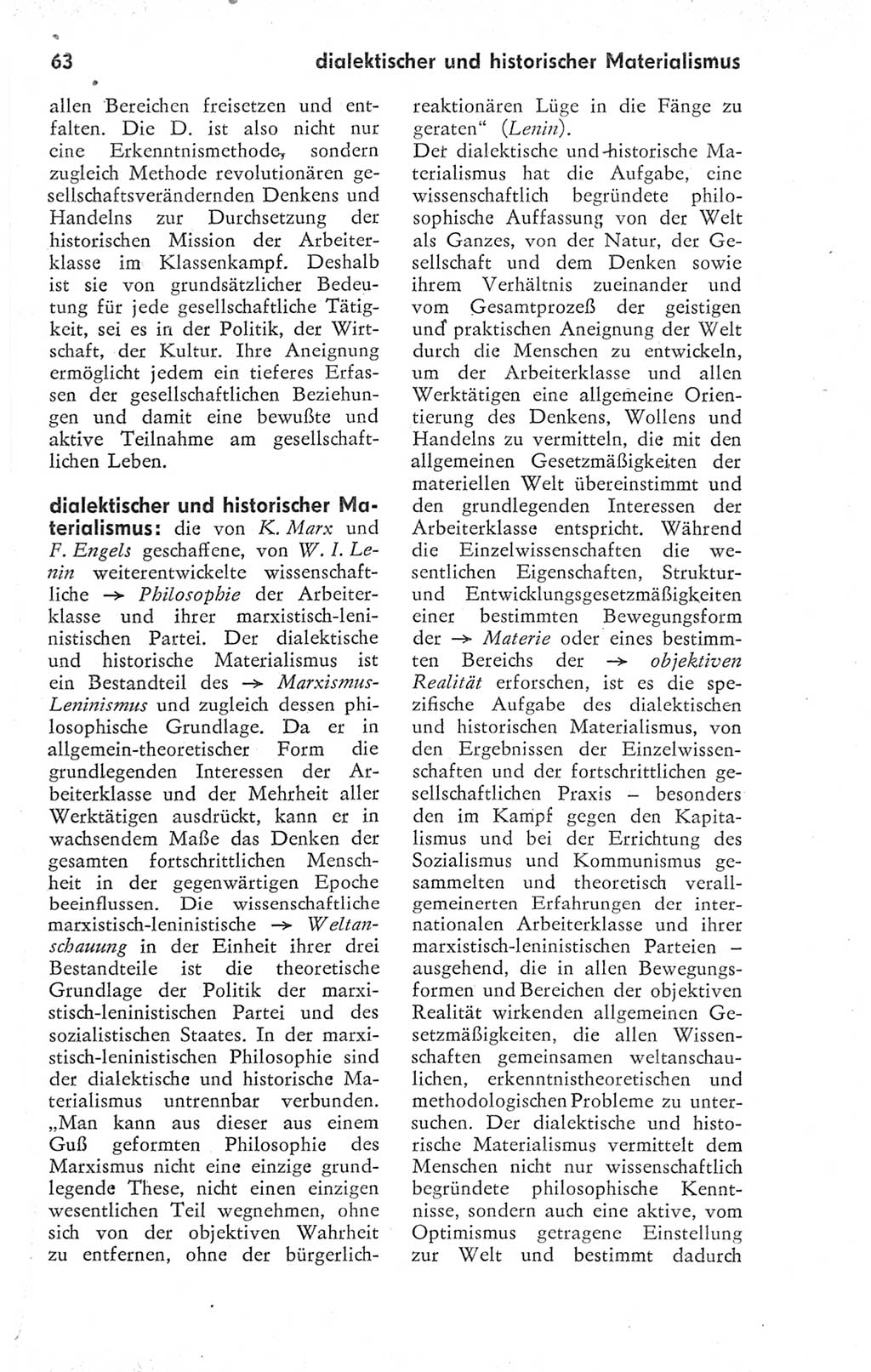 Kleines Wörterbuch der marxistisch-leninistischen Philosophie [Deutsche Demokratische Republik (DDR)] 1974, Seite 63 (Kl. Wb. ML Phil. DDR 1974, S. 63)