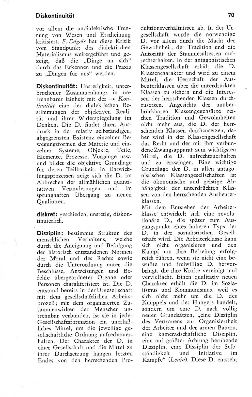 Kleines Wörterbuch der marxistisch-leninistischen Philosophie [Deutsche Demokratische Republik (DDR)] 1974, Seite 70 (Kl. Wb. ML Phil. DDR 1974, S. 70)