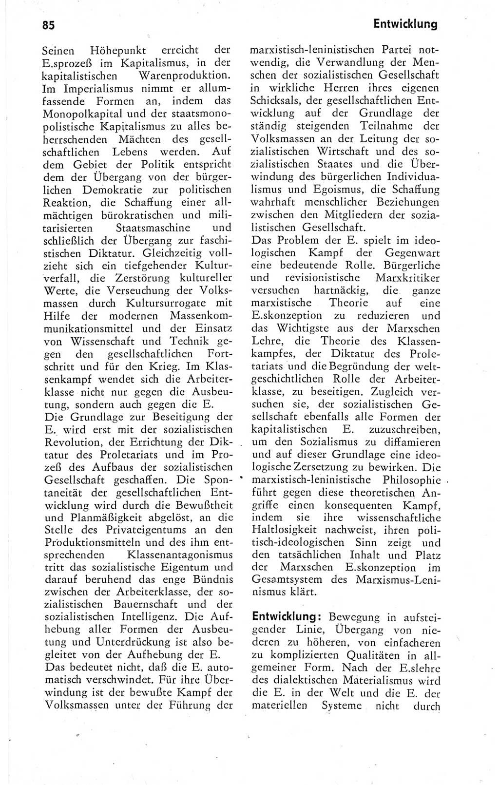 Kleines Wörterbuch der marxistisch-leninistischen Philosophie [Deutsche Demokratische Republik (DDR)] 1974, Seite 85 (Kl. Wb. ML Phil. DDR 1974, S. 85)