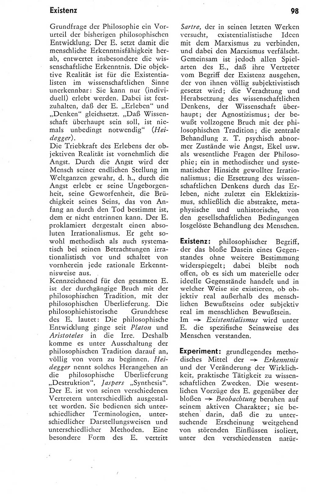 Kleines Wörterbuch der marxistisch-leninistischen Philosophie [Deutsche Demokratische Republik (DDR)] 1974, Seite 98 (Kl. Wb. ML Phil. DDR 1974, S. 98)