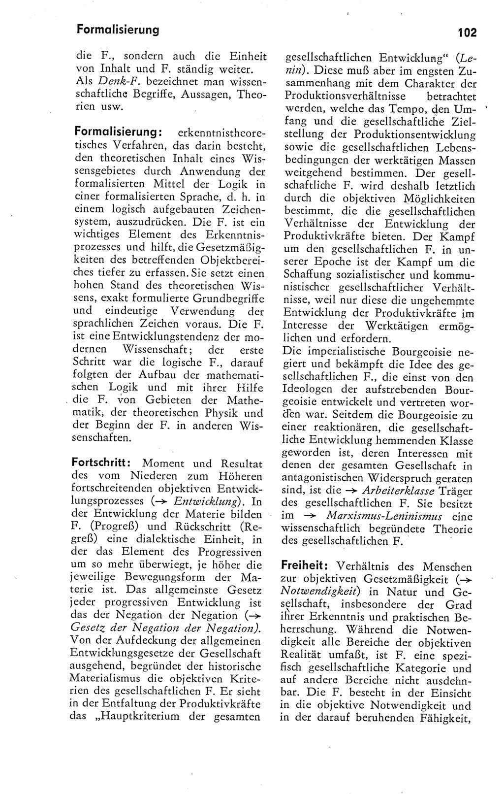 Kleines Wörterbuch der marxistisch-leninistischen Philosophie [Deutsche Demokratische Republik (DDR)] 1974, Seite 102 (Kl. Wb. ML Phil. DDR 1974, S. 102)