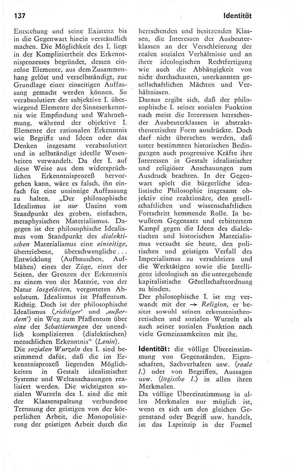 Kleines Wörterbuch der marxistisch-leninistischen Philosophie [Deutsche Demokratische Republik (DDR)] 1974, Seite 137 (Kl. Wb. ML Phil. DDR 1974, S. 137)