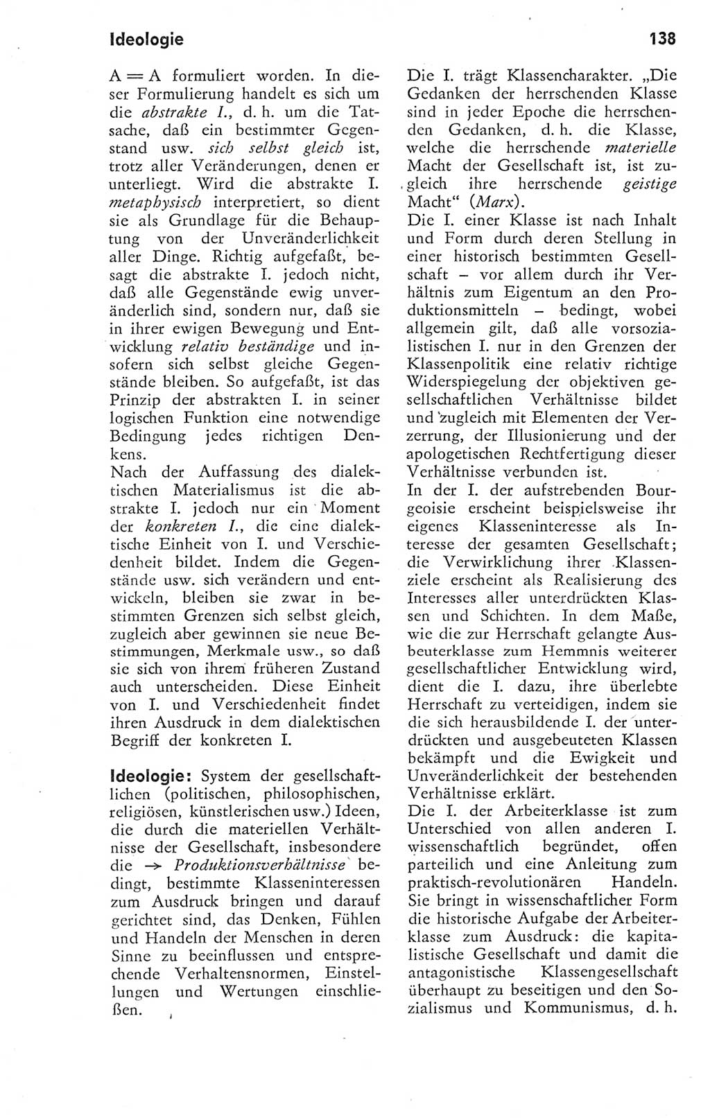 Kleines Wörterbuch der marxistisch-leninistischen Philosophie [Deutsche Demokratische Republik (DDR)] 1974, Seite 138 (Kl. Wb. ML Phil. DDR 1974, S. 138)