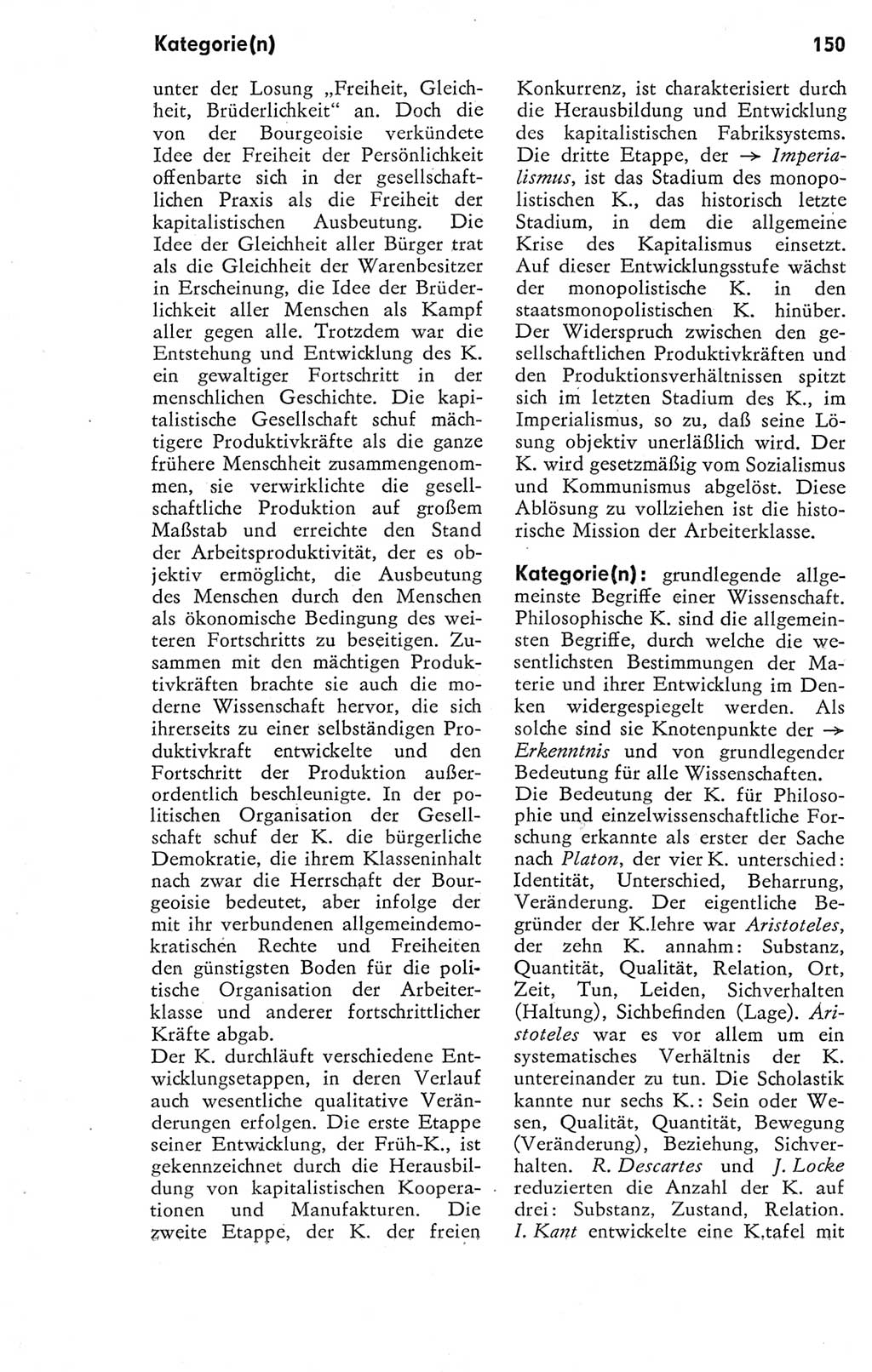 Kleines Wörterbuch der marxistisch-leninistischen Philosophie [Deutsche Demokratische Republik (DDR)] 1974, Seite 150 (Kl. Wb. ML Phil. DDR 1974, S. 150)