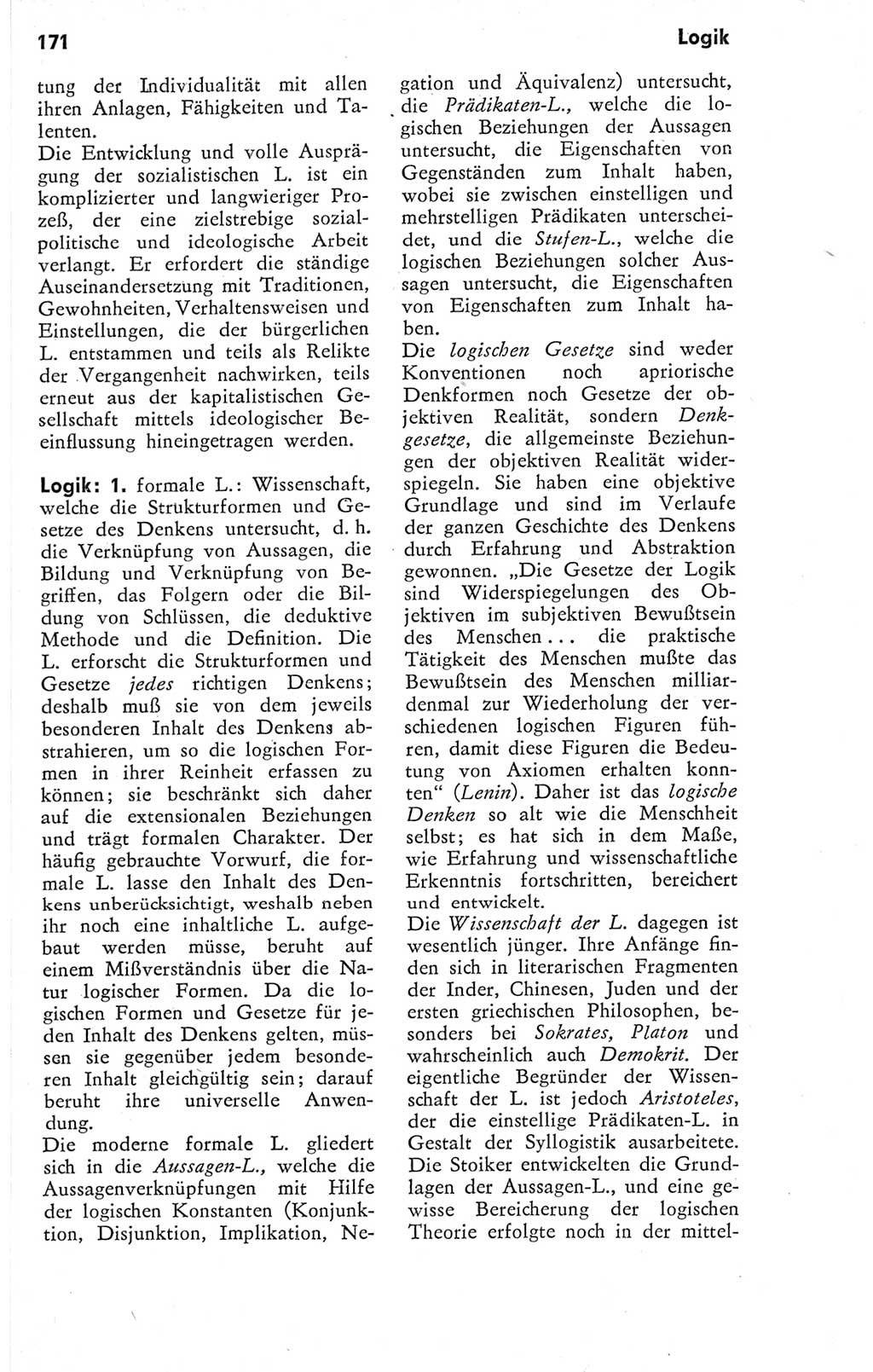 Kleines Wörterbuch der marxistisch-leninistischen Philosophie [Deutsche Demokratische Republik (DDR)] 1974, Seite 171 (Kl. Wb. ML Phil. DDR 1974, S. 171)