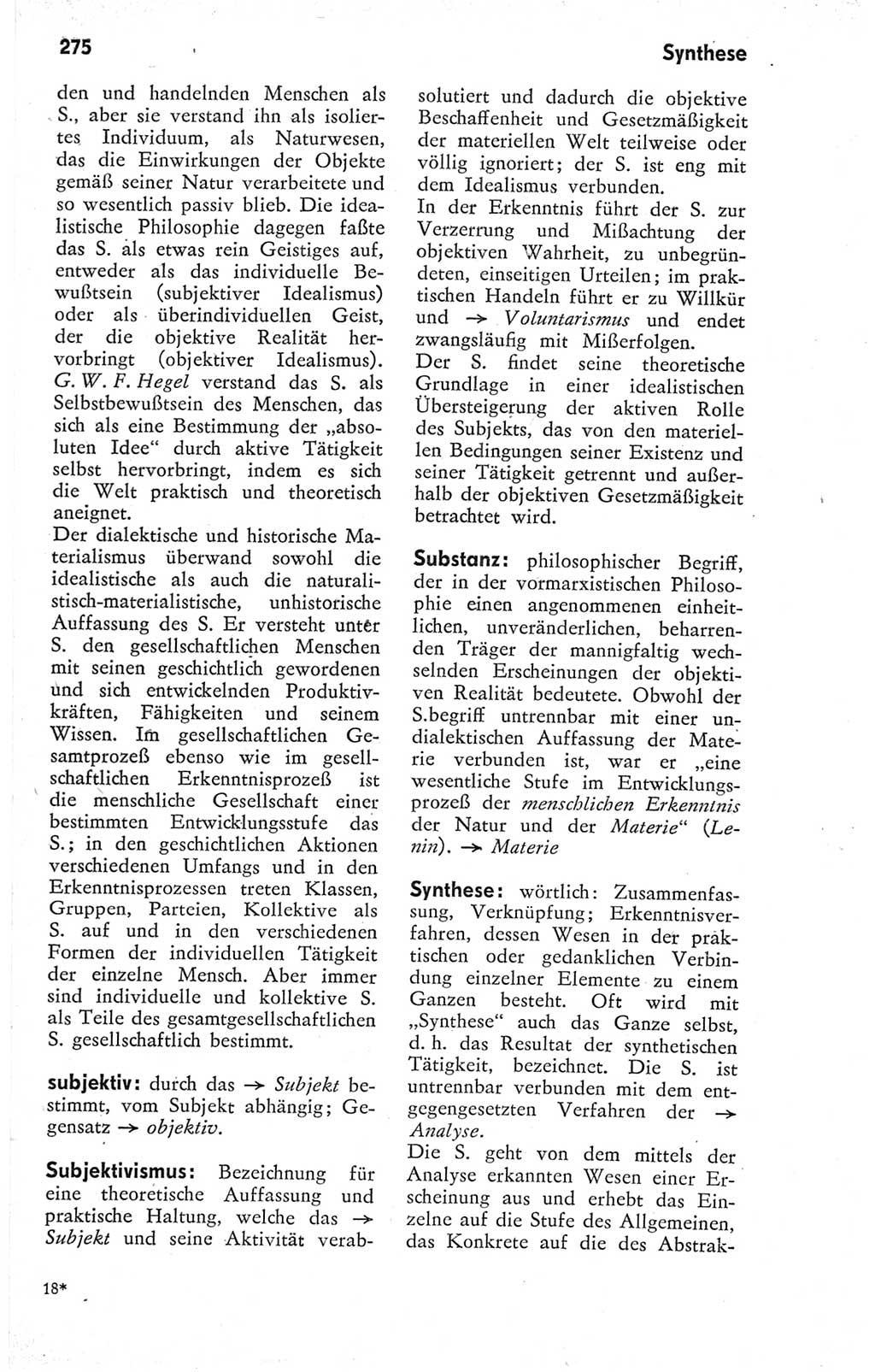 Kleines Wörterbuch der marxistisch-leninistischen Philosophie [Deutsche Demokratische Republik (DDR)] 1974, Seite 275 (Kl. Wb. ML Phil. DDR 1974, S. 275)