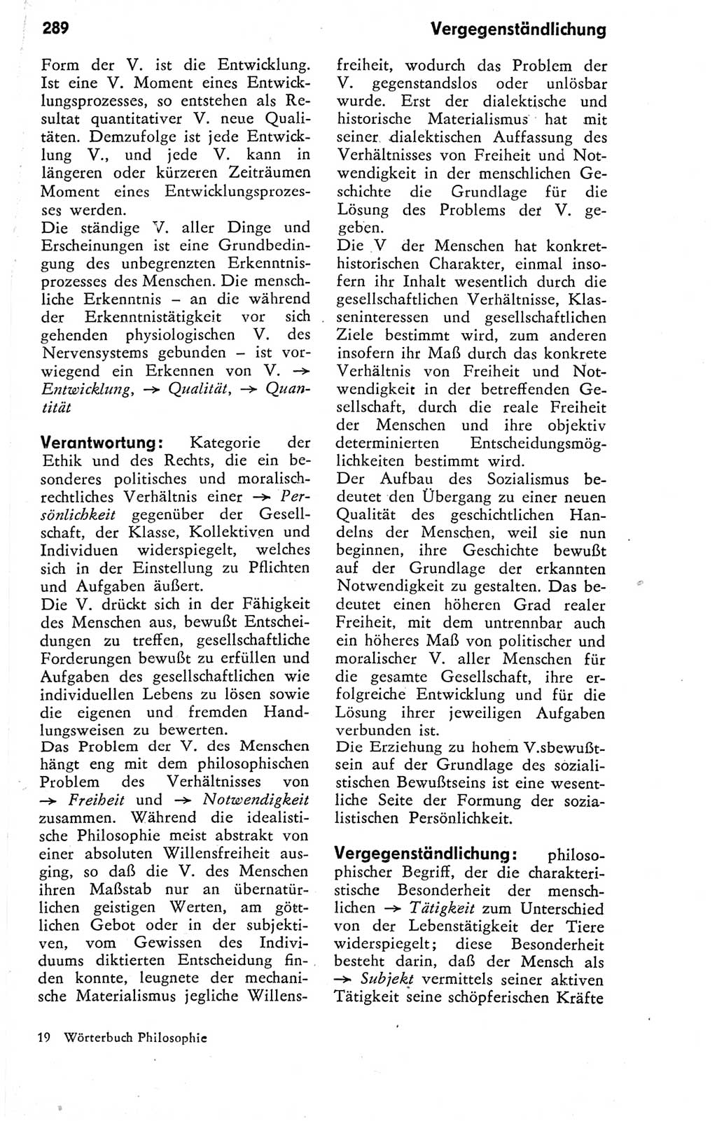 Kleines Wörterbuch der marxistisch-leninistischen Philosophie [Deutsche Demokratische Republik (DDR)] 1974, Seite 289 (Kl. Wb. ML Phil. DDR 1974, S. 289)