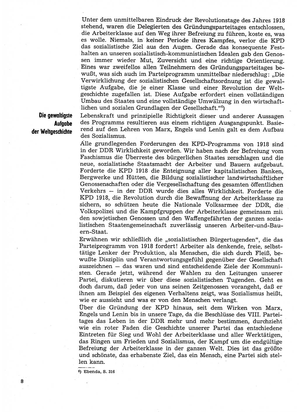 Neuer Weg (NW), Organ des Zentralkomitees (ZK) der SED (Sozialistische Einheitspartei Deutschlands) für Fragen des Parteilebens, 29. Jahrgang [Deutsche Demokratische Republik (DDR)] 1974, Seite 8 (NW ZK SED DDR 1974, S. 8)