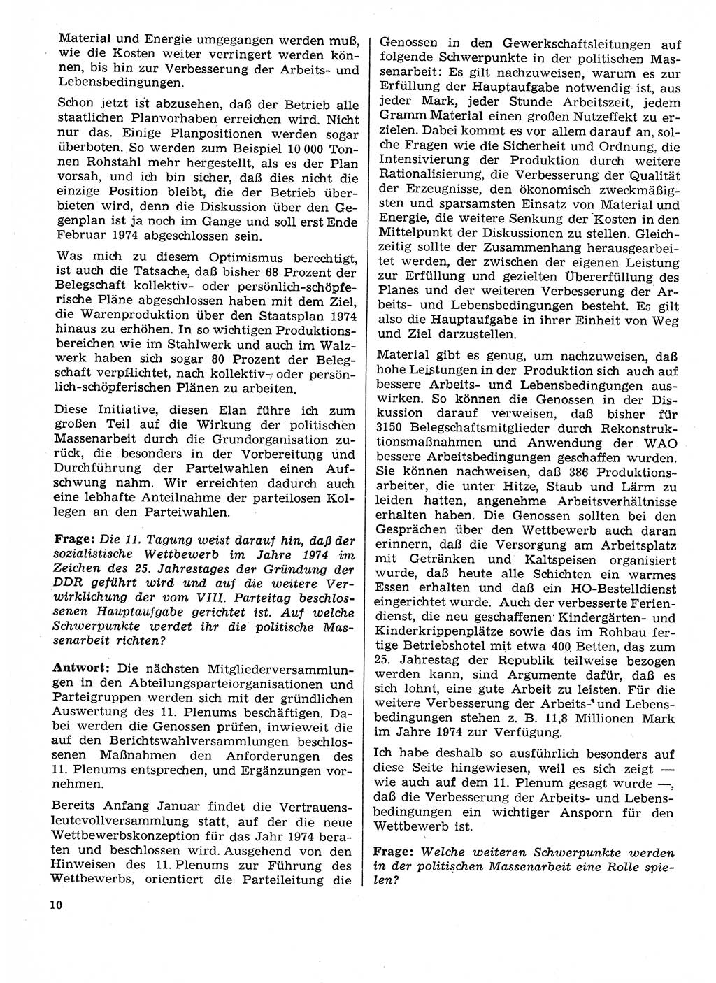 Neuer Weg (NW), Organ des Zentralkomitees (ZK) der SED (Sozialistische Einheitspartei Deutschlands) für Fragen des Parteilebens, 29. Jahrgang [Deutsche Demokratische Republik (DDR)] 1974, Seite 10 (NW ZK SED DDR 1974, S. 10)