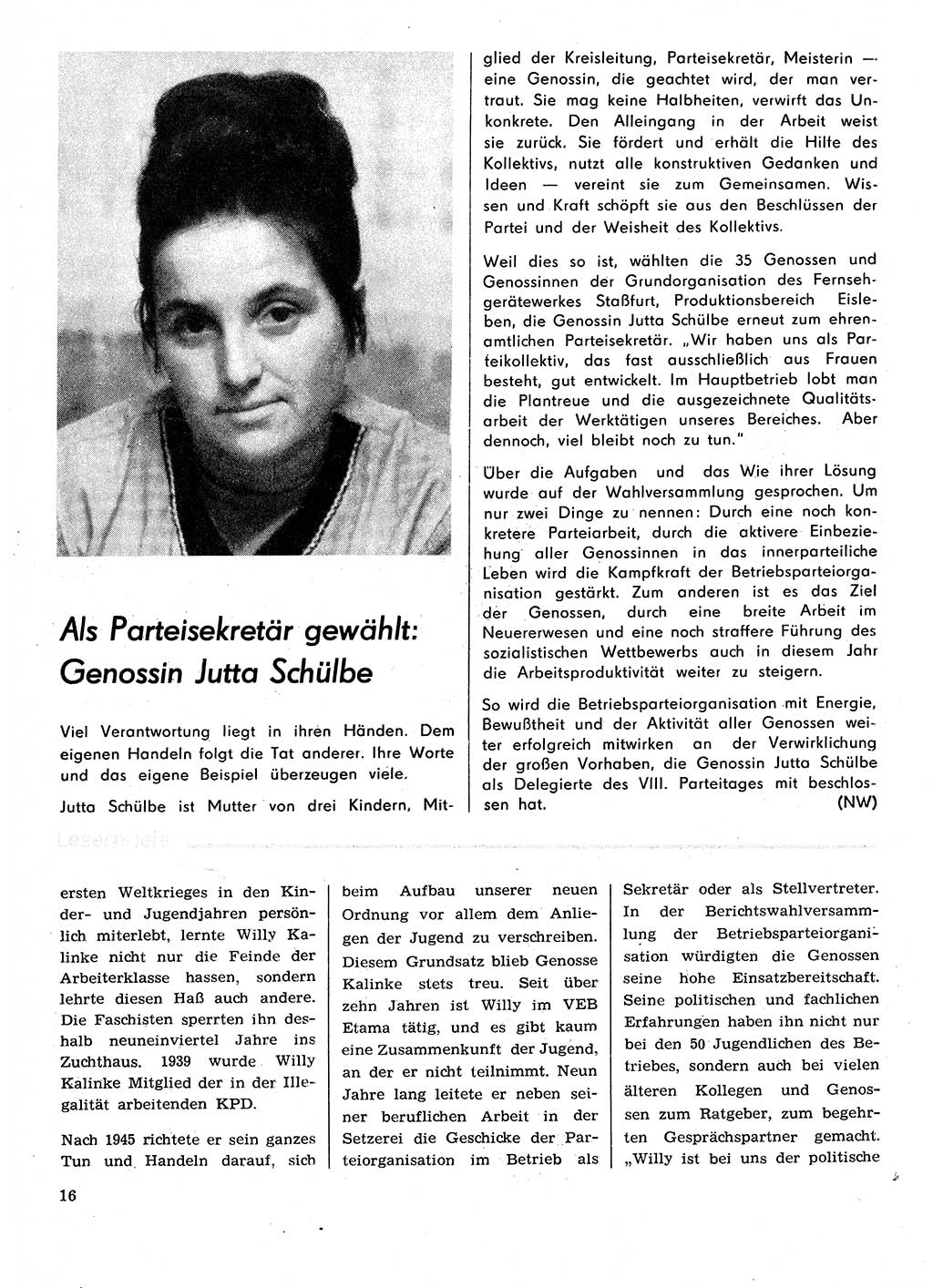 Neuer Weg (NW), Organ des Zentralkomitees (ZK) der SED (Sozialistische Einheitspartei Deutschlands) für Fragen des Parteilebens, 29. Jahrgang [Deutsche Demokratische Republik (DDR)] 1974, Seite 16 (NW ZK SED DDR 1974, S. 16)