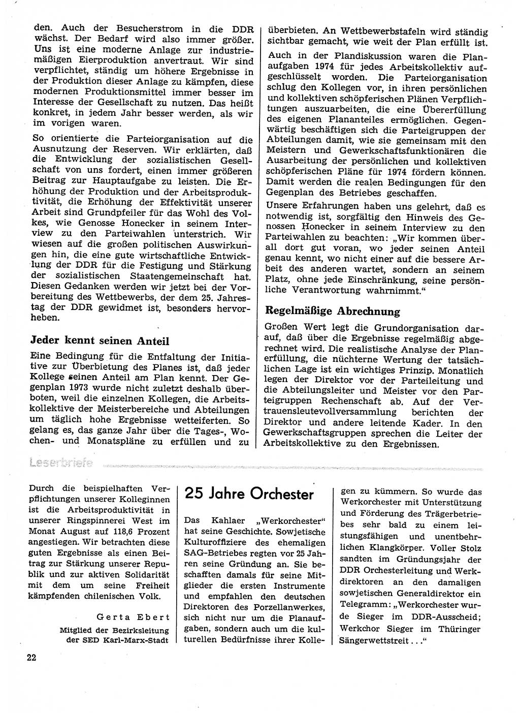 Neuer Weg (NW), Organ des Zentralkomitees (ZK) der SED (Sozialistische Einheitspartei Deutschlands) für Fragen des Parteilebens, 29. Jahrgang [Deutsche Demokratische Republik (DDR)] 1974, Seite 22 (NW ZK SED DDR 1974, S. 22)