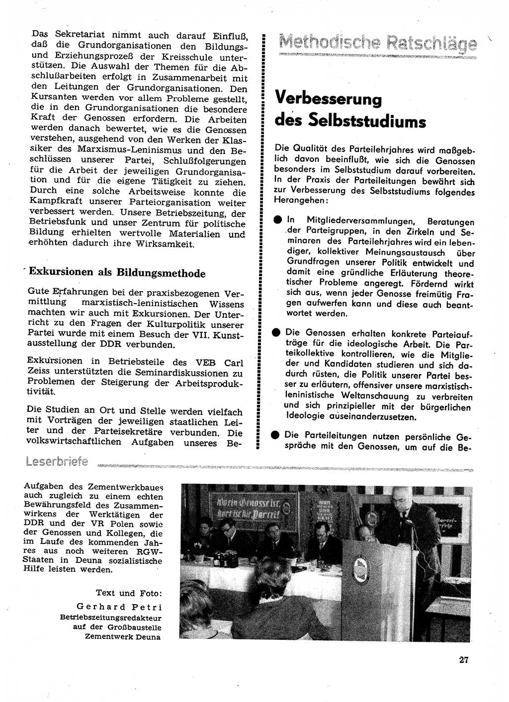 Neuer Weg (NW), Organ des Zentralkomitees (ZK) der SED (Sozialistische Einheitspartei Deutschlands) für Fragen des Parteilebens, 29. Jahrgang [Deutsche Demokratische Republik (DDR)] 1974, Seite 27 (NW ZK SED DDR 1974, S. 27)
