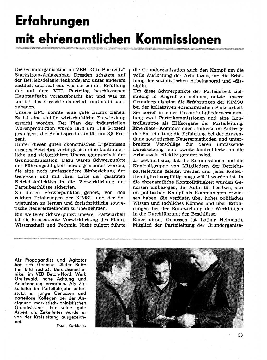 Neuer Weg (NW), Organ des Zentralkomitees (ZK) der SED (Sozialistische Einheitspartei Deutschlands) für Fragen des Parteilebens, 29. Jahrgang [Deutsche Demokratische Republik (DDR)] 1974, Seite 33 (NW ZK SED DDR 1974, S. 33)