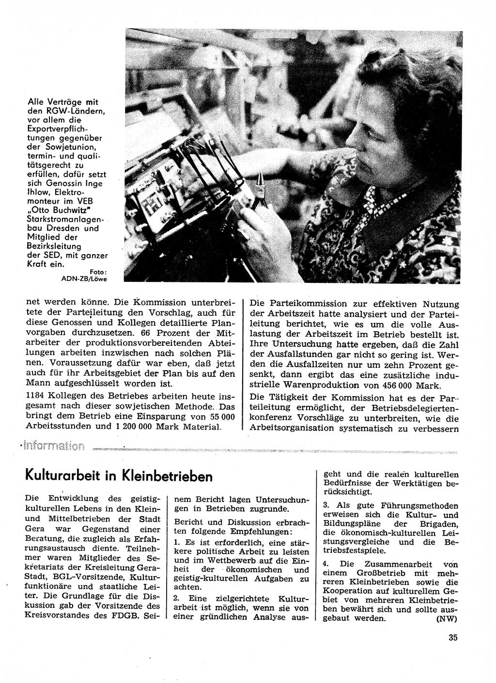 Neuer Weg (NW), Organ des Zentralkomitees (ZK) der SED (Sozialistische Einheitspartei Deutschlands) für Fragen des Parteilebens, 29. Jahrgang [Deutsche Demokratische Republik (DDR)] 1974, Seite 35 (NW ZK SED DDR 1974, S. 35)