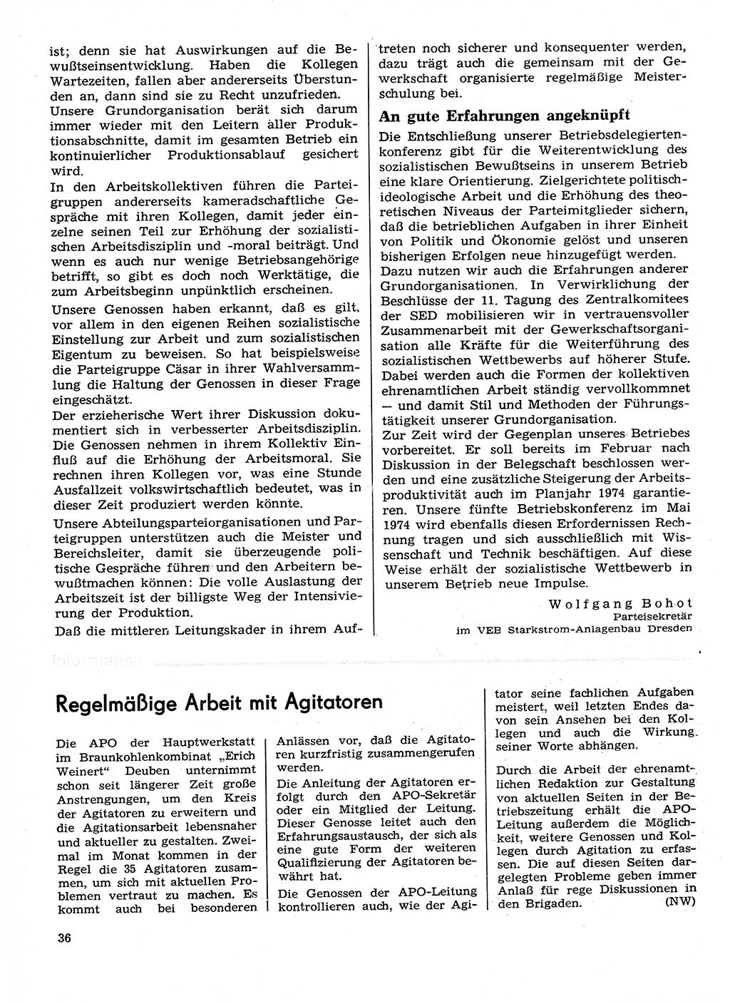 Neuer Weg (NW), Organ des Zentralkomitees (ZK) der SED (Sozialistische Einheitspartei Deutschlands) für Fragen des Parteilebens, 29. Jahrgang [Deutsche Demokratische Republik (DDR)] 1974, Seite 36 (NW ZK SED DDR 1974, S. 36)