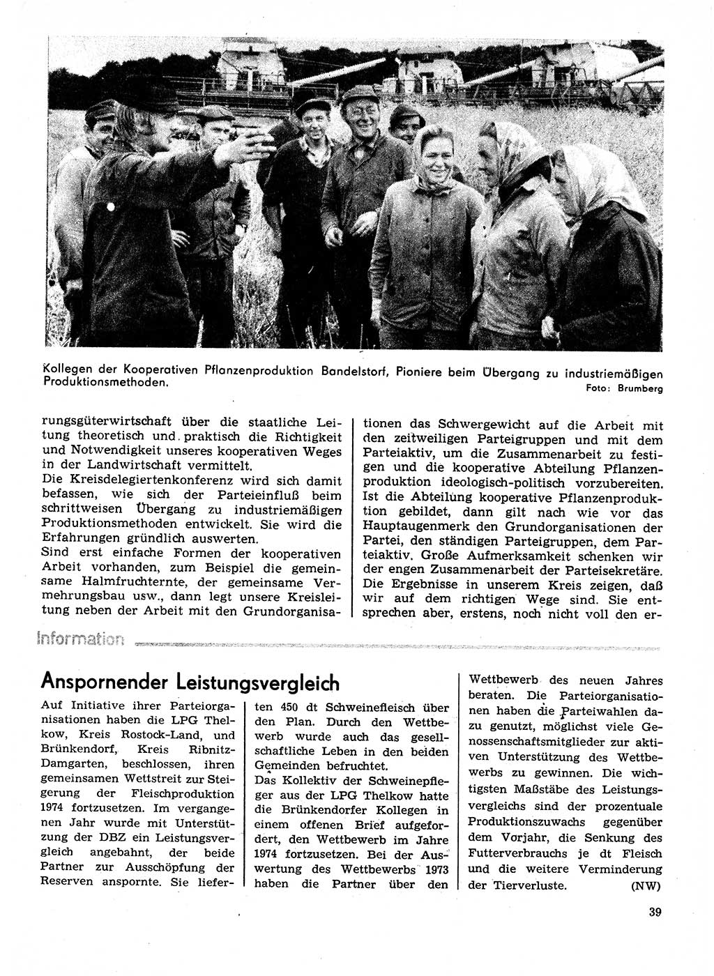 Neuer Weg (NW), Organ des Zentralkomitees (ZK) der SED (Sozialistische Einheitspartei Deutschlands) für Fragen des Parteilebens, 29. Jahrgang [Deutsche Demokratische Republik (DDR)] 1974, Seite 39 (NW ZK SED DDR 1974, S. 39)