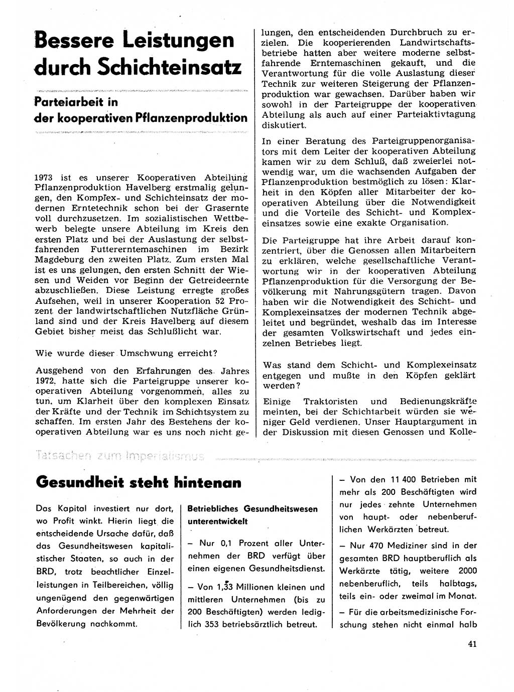 Neuer Weg (NW), Organ des Zentralkomitees (ZK) der SED (Sozialistische Einheitspartei Deutschlands) fÃ¼r Fragen des Parteilebens, 29. Jahrgang [Deutsche Demokratische Republik (DDR)] 1974, Seite 41 (NW ZK SED DDR 1974, S. 41)