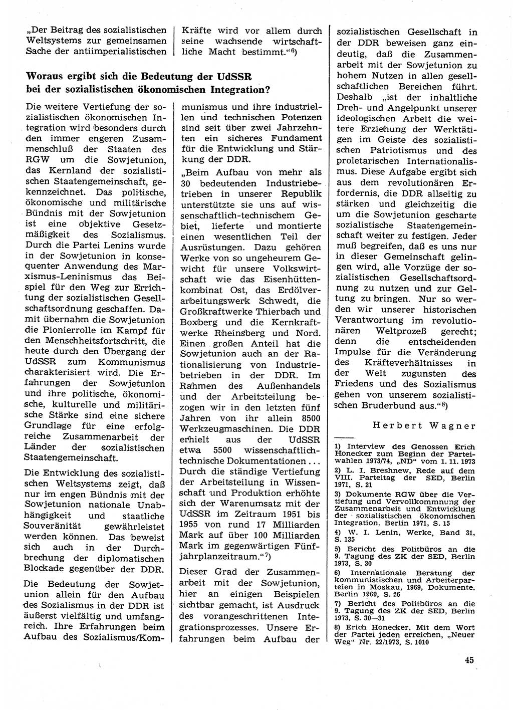 Neuer Weg (NW), Organ des Zentralkomitees (ZK) der SED (Sozialistische Einheitspartei Deutschlands) für Fragen des Parteilebens, 29. Jahrgang [Deutsche Demokratische Republik (DDR)] 1974, Seite 45 (NW ZK SED DDR 1974, S. 45)