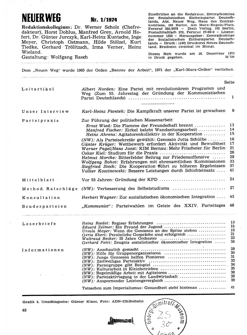 Neuer Weg (NW), Organ des Zentralkomitees (ZK) der SED (Sozialistische Einheitspartei Deutschlands) für Fragen des Parteilebens, 29. Jahrgang [Deutsche Demokratische Republik (DDR)] 1974, Seite 48 (NW ZK SED DDR 1974, S. 48)