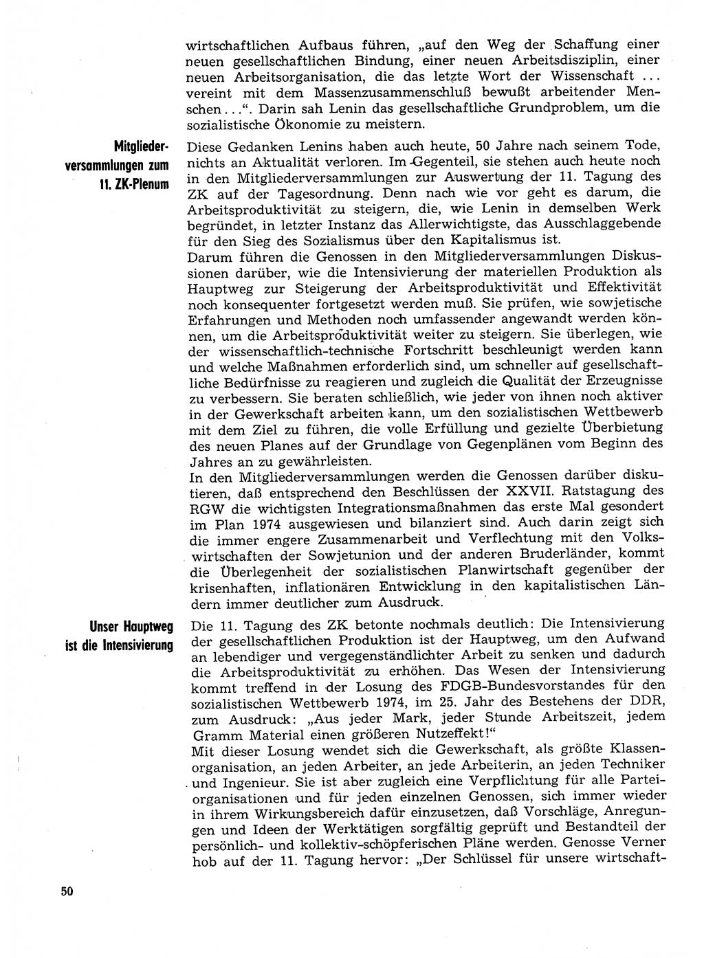 Neuer Weg (NW), Organ des Zentralkomitees (ZK) der SED (Sozialistische Einheitspartei Deutschlands) für Fragen des Parteilebens, 29. Jahrgang [Deutsche Demokratische Republik (DDR)] 1974, Seite 50 (NW ZK SED DDR 1974, S. 50)