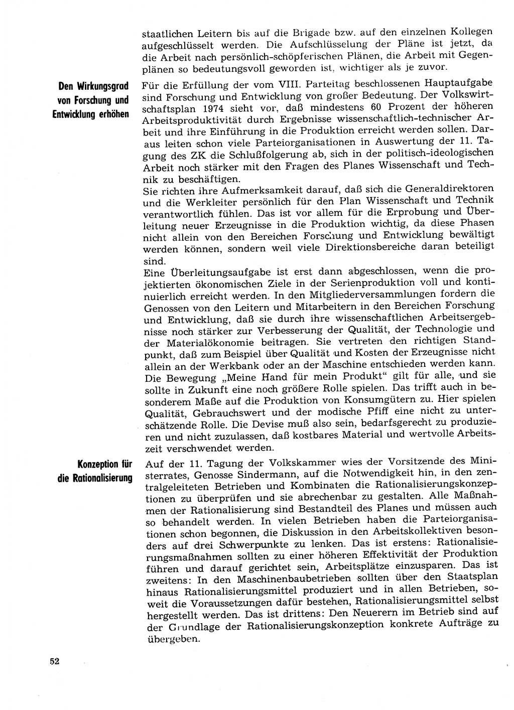 Neuer Weg (NW), Organ des Zentralkomitees (ZK) der SED (Sozialistische Einheitspartei Deutschlands) für Fragen des Parteilebens, 29. Jahrgang [Deutsche Demokratische Republik (DDR)] 1974, Seite 52 (NW ZK SED DDR 1974, S. 52)