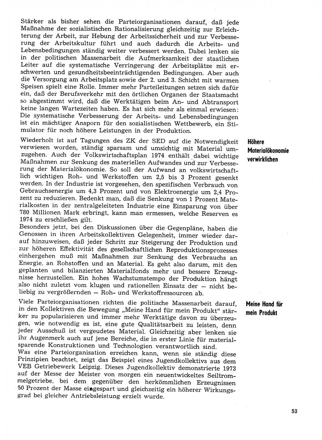 Neuer Weg (NW), Organ des Zentralkomitees (ZK) der SED (Sozialistische Einheitspartei Deutschlands) für Fragen des Parteilebens, 29. Jahrgang [Deutsche Demokratische Republik (DDR)] 1974, Seite 53 (NW ZK SED DDR 1974, S. 53)