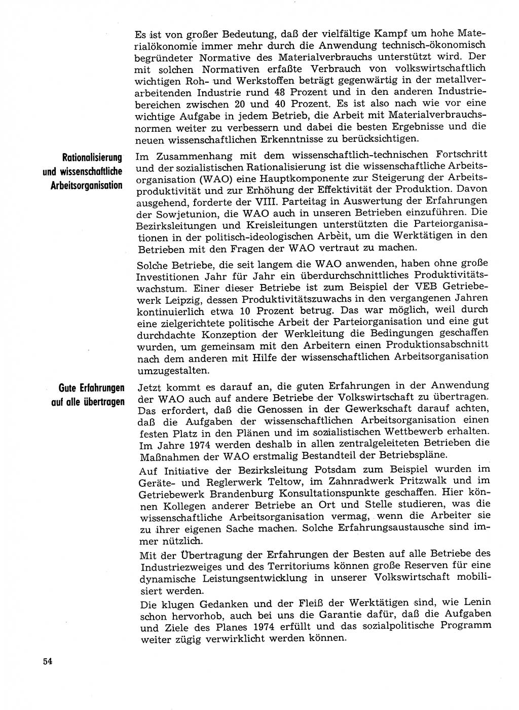 Neuer Weg (NW), Organ des Zentralkomitees (ZK) der SED (Sozialistische Einheitspartei Deutschlands) für Fragen des Parteilebens, 29. Jahrgang [Deutsche Demokratische Republik (DDR)] 1974, Seite 54 (NW ZK SED DDR 1974, S. 54)