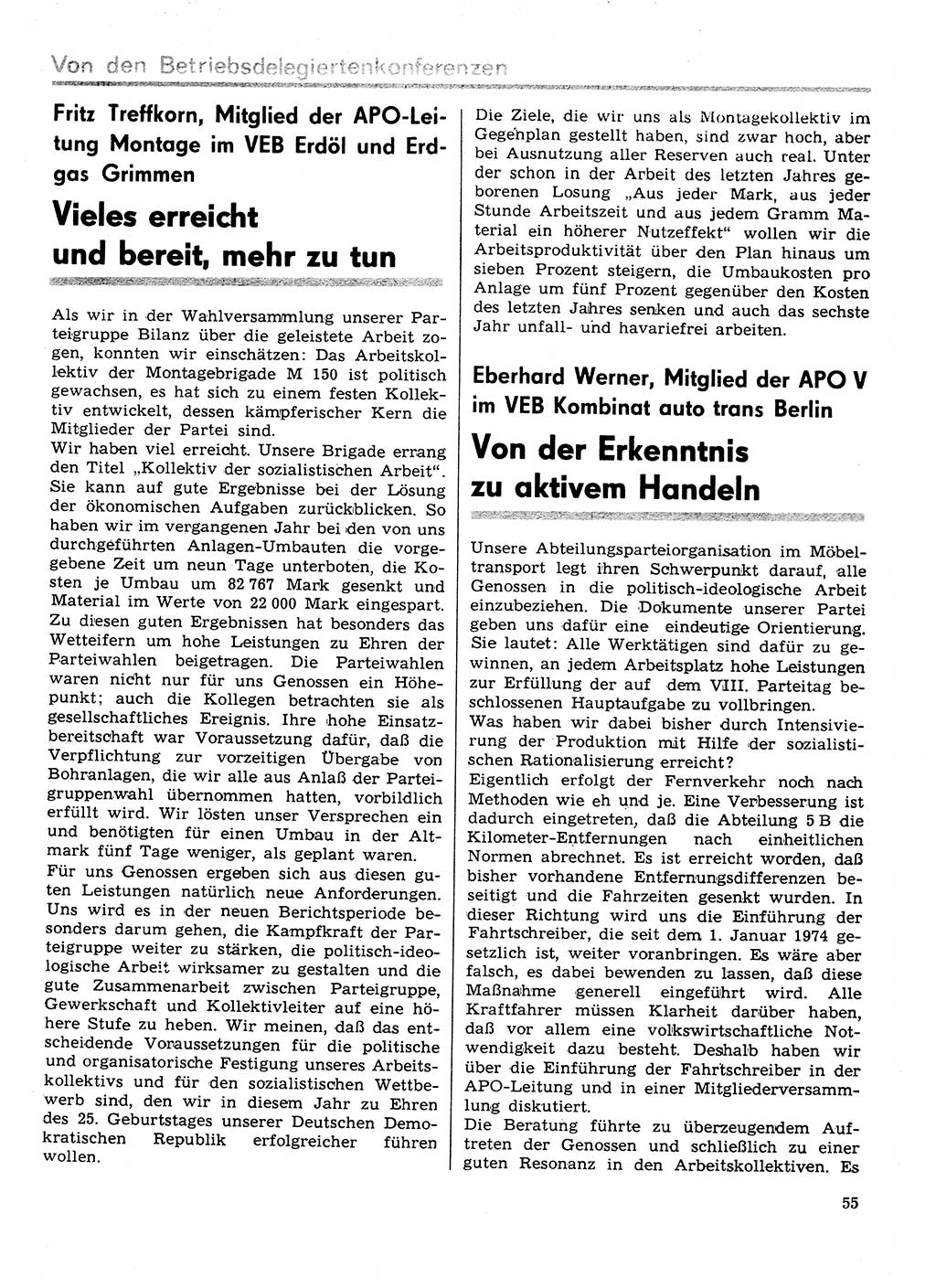 Neuer Weg (NW), Organ des Zentralkomitees (ZK) der SED (Sozialistische Einheitspartei Deutschlands) für Fragen des Parteilebens, 29. Jahrgang [Deutsche Demokratische Republik (DDR)] 1974, Seite 55 (NW ZK SED DDR 1974, S. 55)