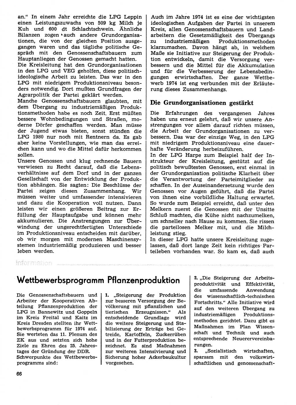 Neuer Weg (NW), Organ des Zentralkomitees (ZK) der SED (Sozialistische Einheitspartei Deutschlands) für Fragen des Parteilebens, 29. Jahrgang [Deutsche Demokratische Republik (DDR)] 1974, Seite 66 (NW ZK SED DDR 1974, S. 66)