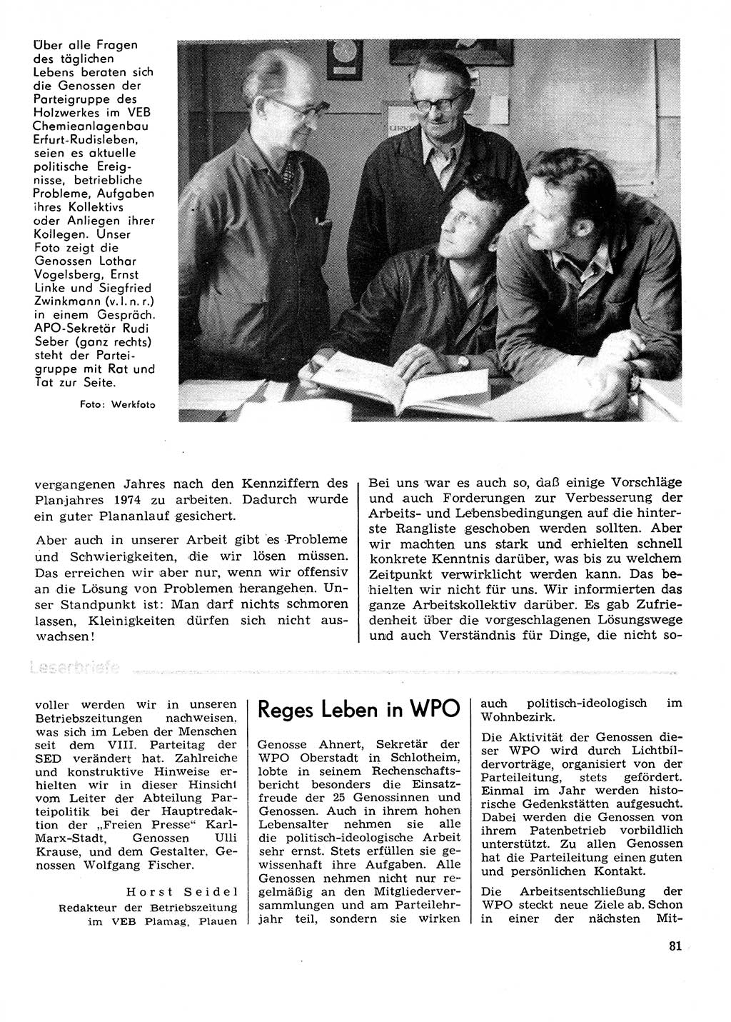Neuer Weg (NW), Organ des Zentralkomitees (ZK) der SED (Sozialistische Einheitspartei Deutschlands) für Fragen des Parteilebens, 29. Jahrgang [Deutsche Demokratische Republik (DDR)] 1974, Seite 81 (NW ZK SED DDR 1974, S. 81)