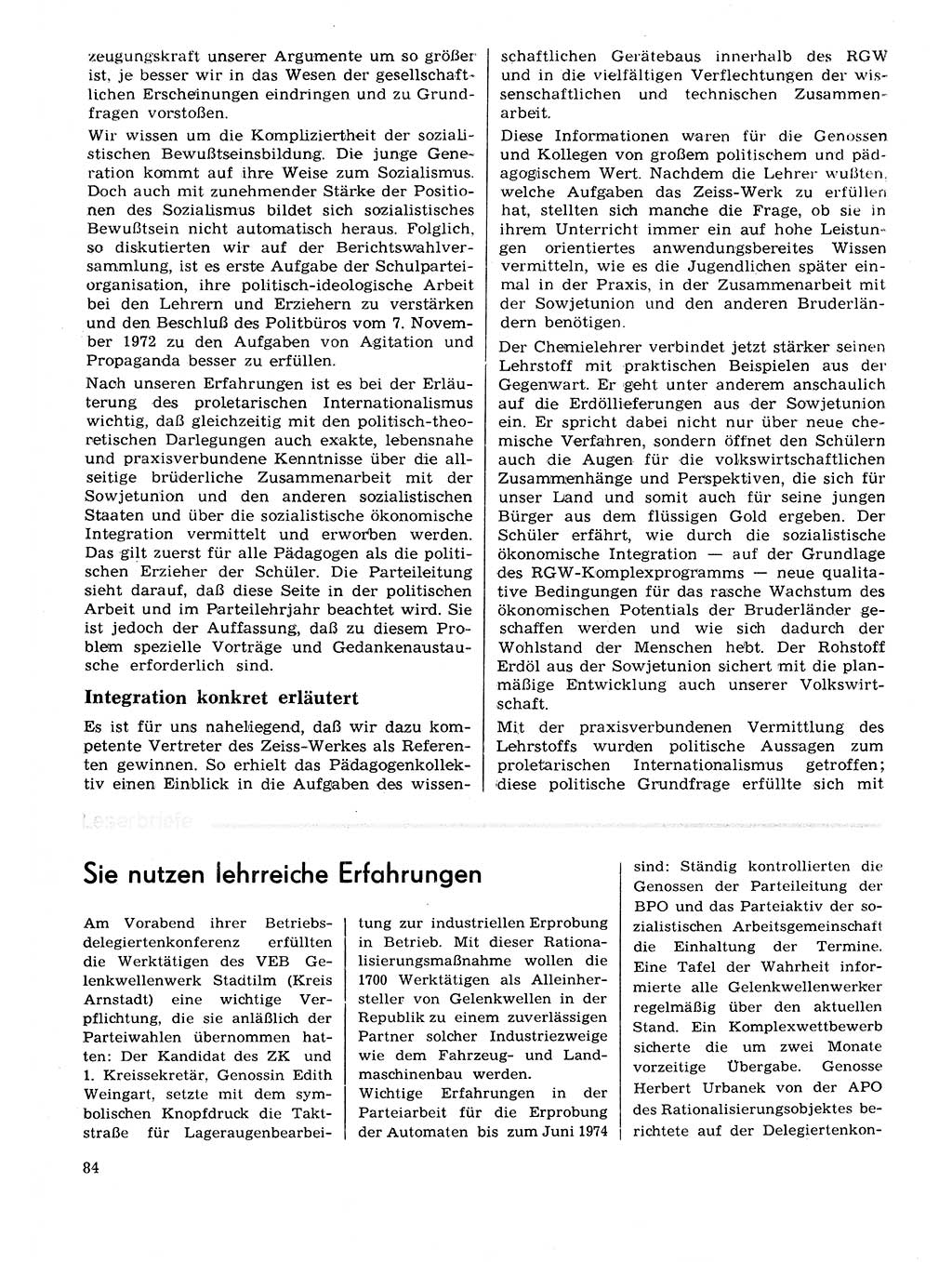 Neuer Weg (NW), Organ des Zentralkomitees (ZK) der SED (Sozialistische Einheitspartei Deutschlands) für Fragen des Parteilebens, 29. Jahrgang [Deutsche Demokratische Republik (DDR)] 1974, Seite 84 (NW ZK SED DDR 1974, S. 84)