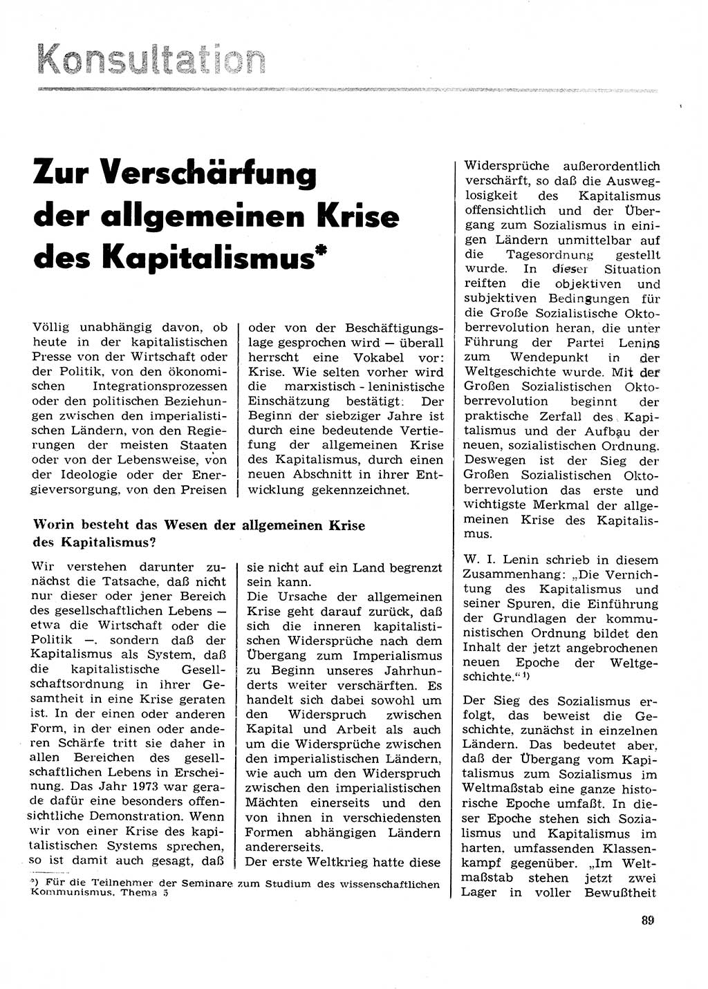 Neuer Weg (NW), Organ des Zentralkomitees (ZK) der SED (Sozialistische Einheitspartei Deutschlands) für Fragen des Parteilebens, 29. Jahrgang [Deutsche Demokratische Republik (DDR)] 1974, Seite 89 (NW ZK SED DDR 1974, S. 89)