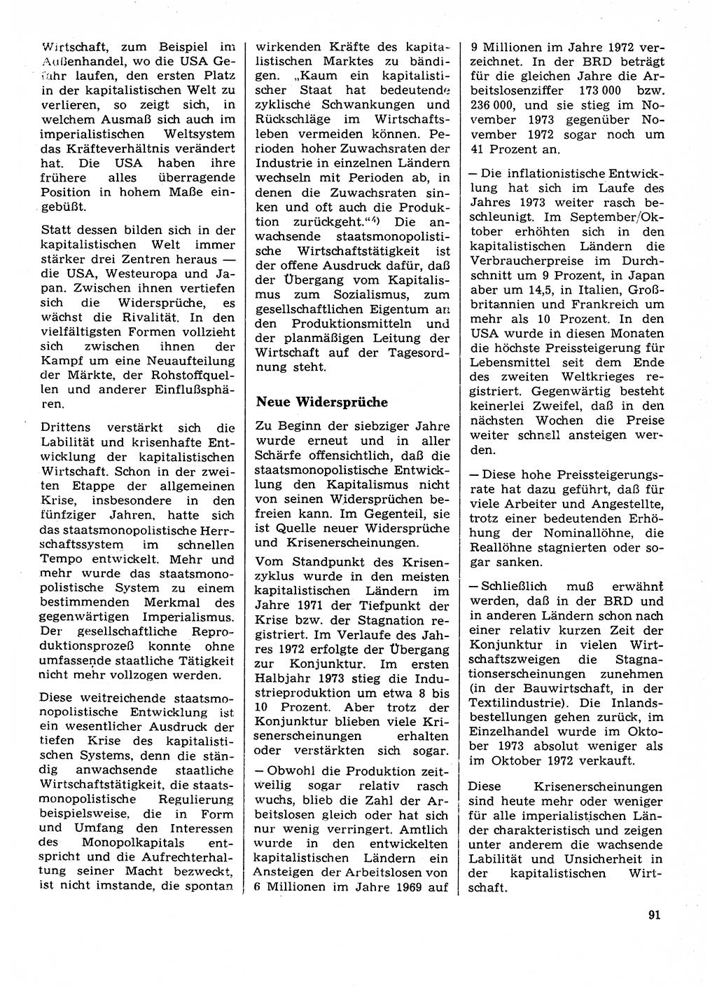 Neuer Weg (NW), Organ des Zentralkomitees (ZK) der SED (Sozialistische Einheitspartei Deutschlands) für Fragen des Parteilebens, 29. Jahrgang [Deutsche Demokratische Republik (DDR)] 1974, Seite 91 (NW ZK SED DDR 1974, S. 91)