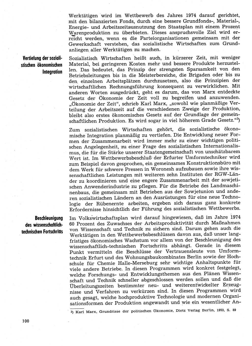 Neuer Weg (NW), Organ des Zentralkomitees (ZK) der SED (Sozialistische Einheitspartei Deutschlands) für Fragen des Parteilebens, 29. Jahrgang [Deutsche Demokratische Republik (DDR)] 1974, Seite 100 (NW ZK SED DDR 1974, S. 100)