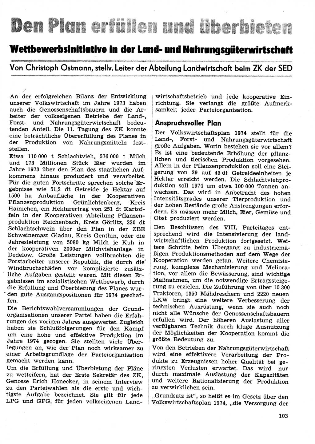 Neuer Weg (NW), Organ des Zentralkomitees (ZK) der SED (Sozialistische Einheitspartei Deutschlands) für Fragen des Parteilebens, 29. Jahrgang [Deutsche Demokratische Republik (DDR)] 1974, Seite 103 (NW ZK SED DDR 1974, S. 103)