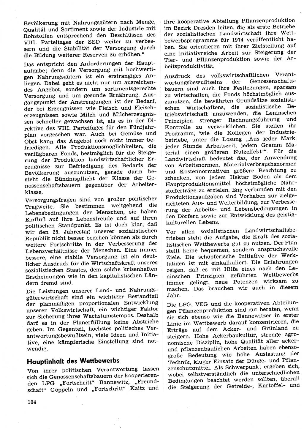 Neuer Weg (NW), Organ des Zentralkomitees (ZK) der SED (Sozialistische Einheitspartei Deutschlands) für Fragen des Parteilebens, 29. Jahrgang [Deutsche Demokratische Republik (DDR)] 1974, Seite 104 (NW ZK SED DDR 1974, S. 104)
